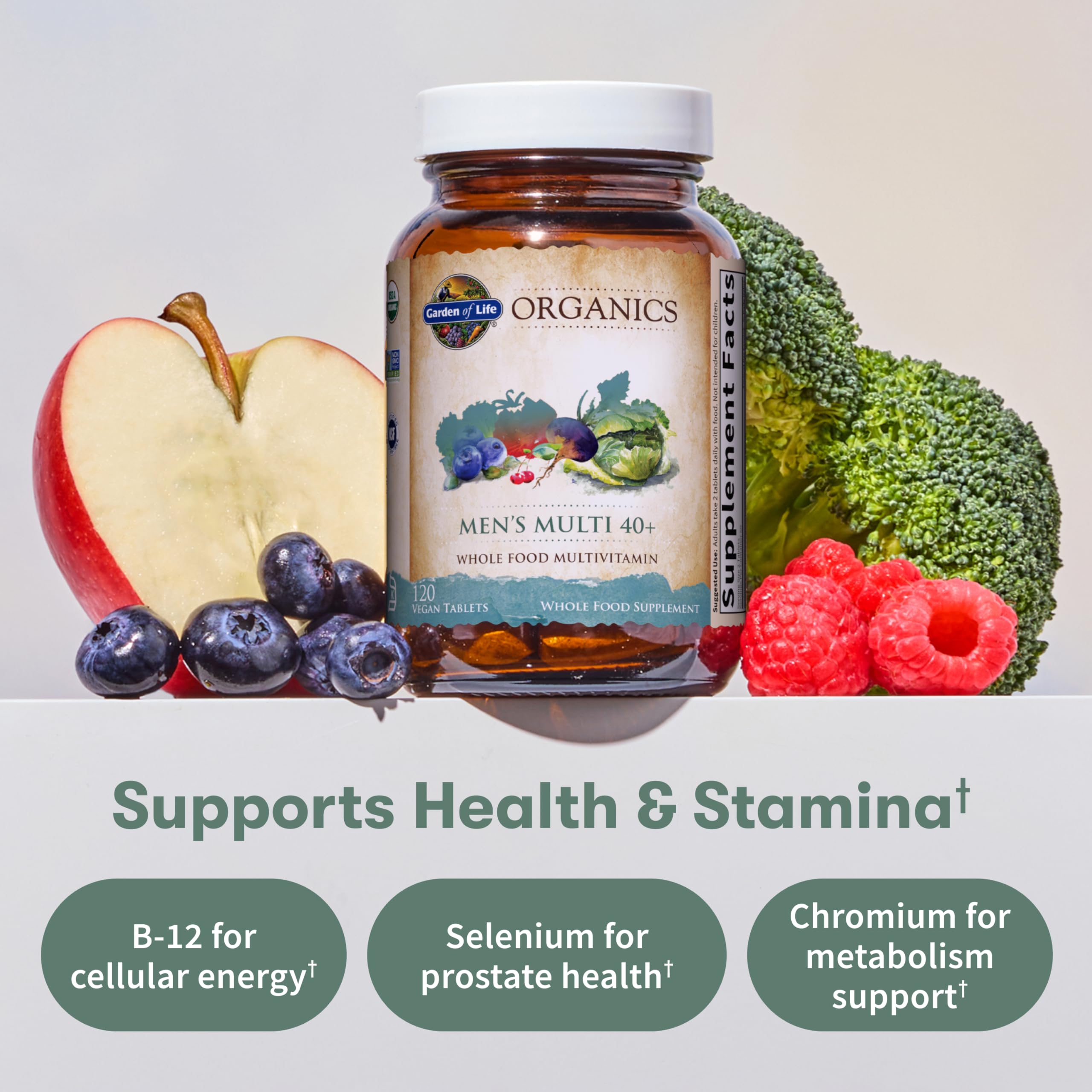 Garden of Life Organics Men's 40+ Multivitamin with Prostate Support, B12 & Vitamins – Vegan Daily Whole Food Multivitamin, Non-GMO, Certified Organic, 120 Tablets Garden of LifeAu supplements