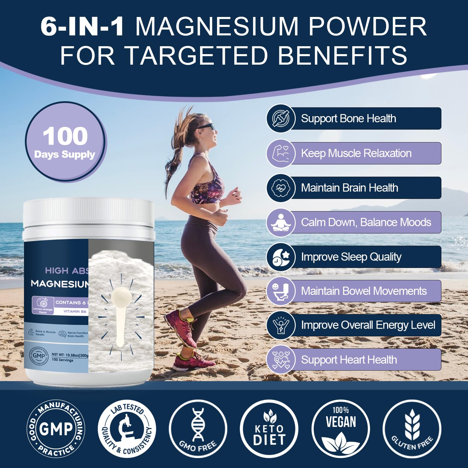 NATURE TARGET Magnesium Powder Supplement with Glycinate, Citrate, Malate, Magnesium Complex with L-Theanine & Vitamin B6 for Muscle, Heart & Brain, Vegan, 10.58 oz (100 Servings), Lemon Orange Flavor NATURE TARGETAu supplements