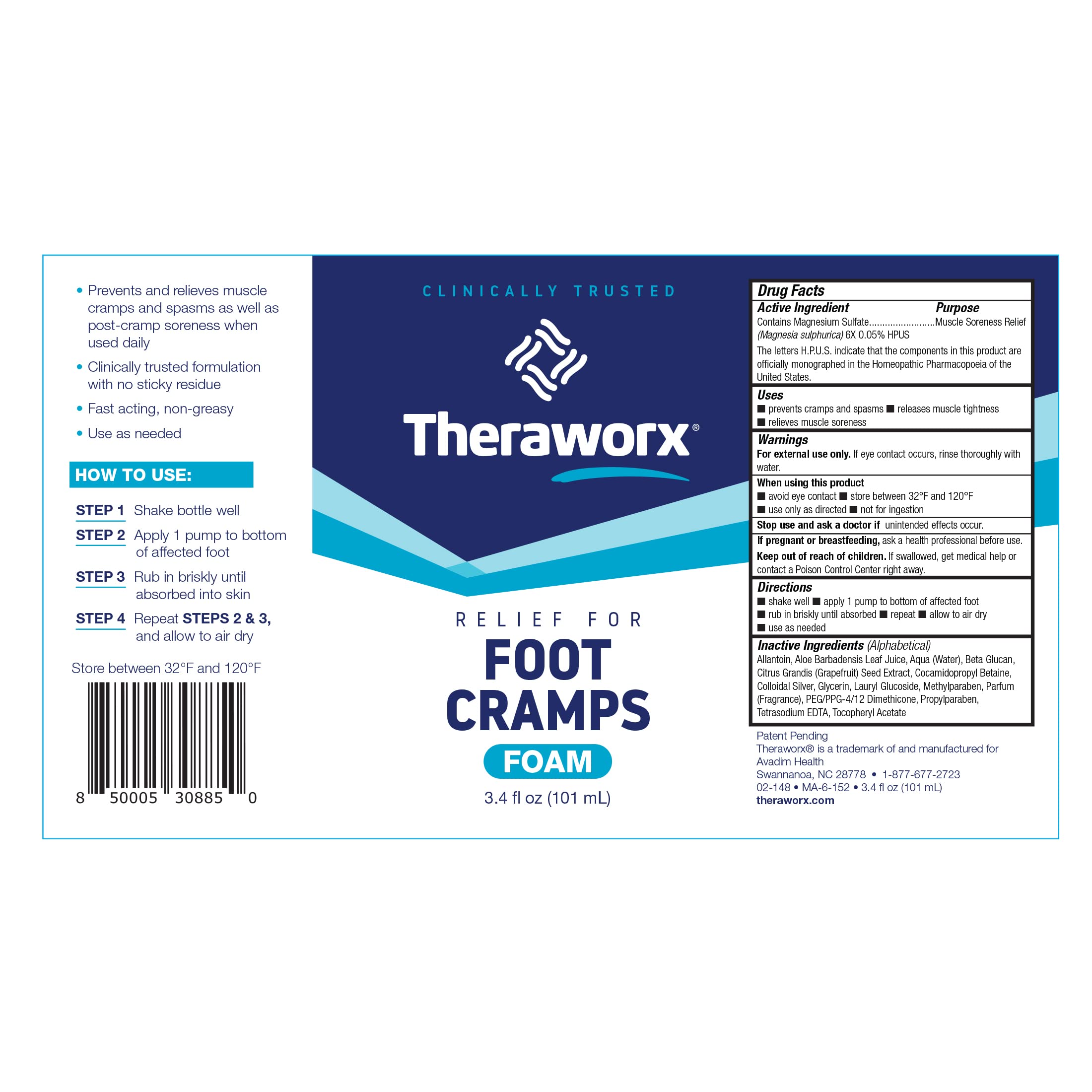 Theraworx Fast-Acting Foam for Foot Cramp Relief with Magnesium Sulfate - 3.4 Fl Oz - 1 Count TheraworxAu supplements