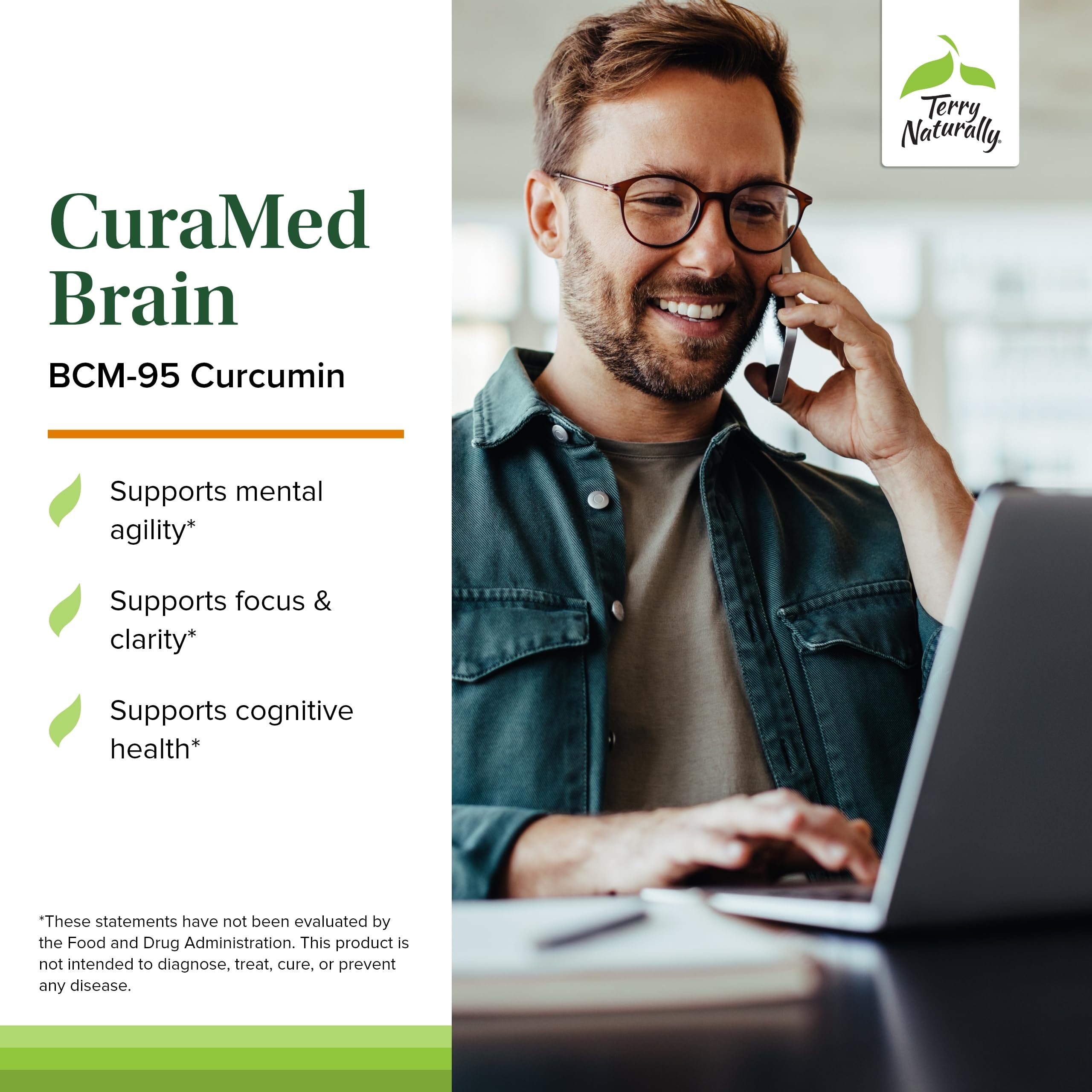 Terry Naturally CuraMed Brain - Dietary Supplement to Support Clarity & Focus - Brain Health Supplement with Curcumin & Turmeric Essential Oil to Aid Concentration - 60 Softgels (2 Pack) Terry NaturallyAu supplements