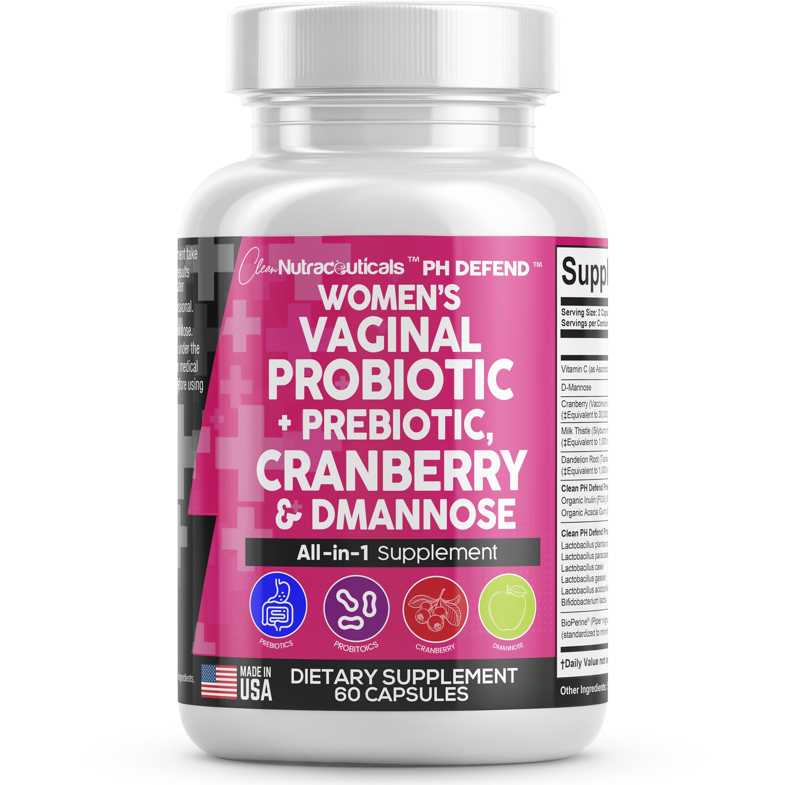 Vaginal Probiotics For Women + Prebiotics 20 Billion Cranberry Pills 30,000mg w/ D-Manno Clean NutraceuticalsAu supplements
