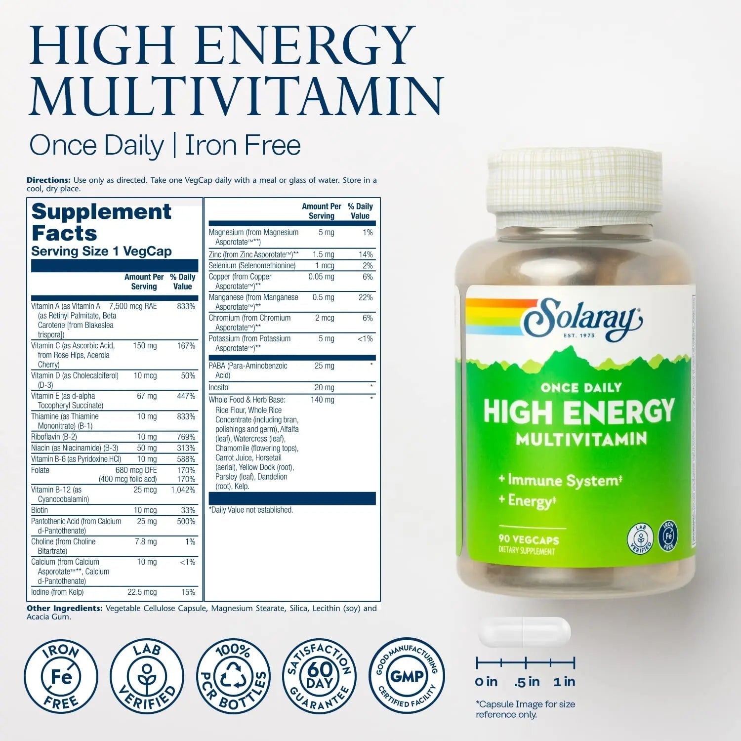 SOLARAY Once Daily High Energy Multivitamin, Iron Free, Immune System and Energy Support, Whole Food and Herb Base Ingredients SOLARAYAu supplements