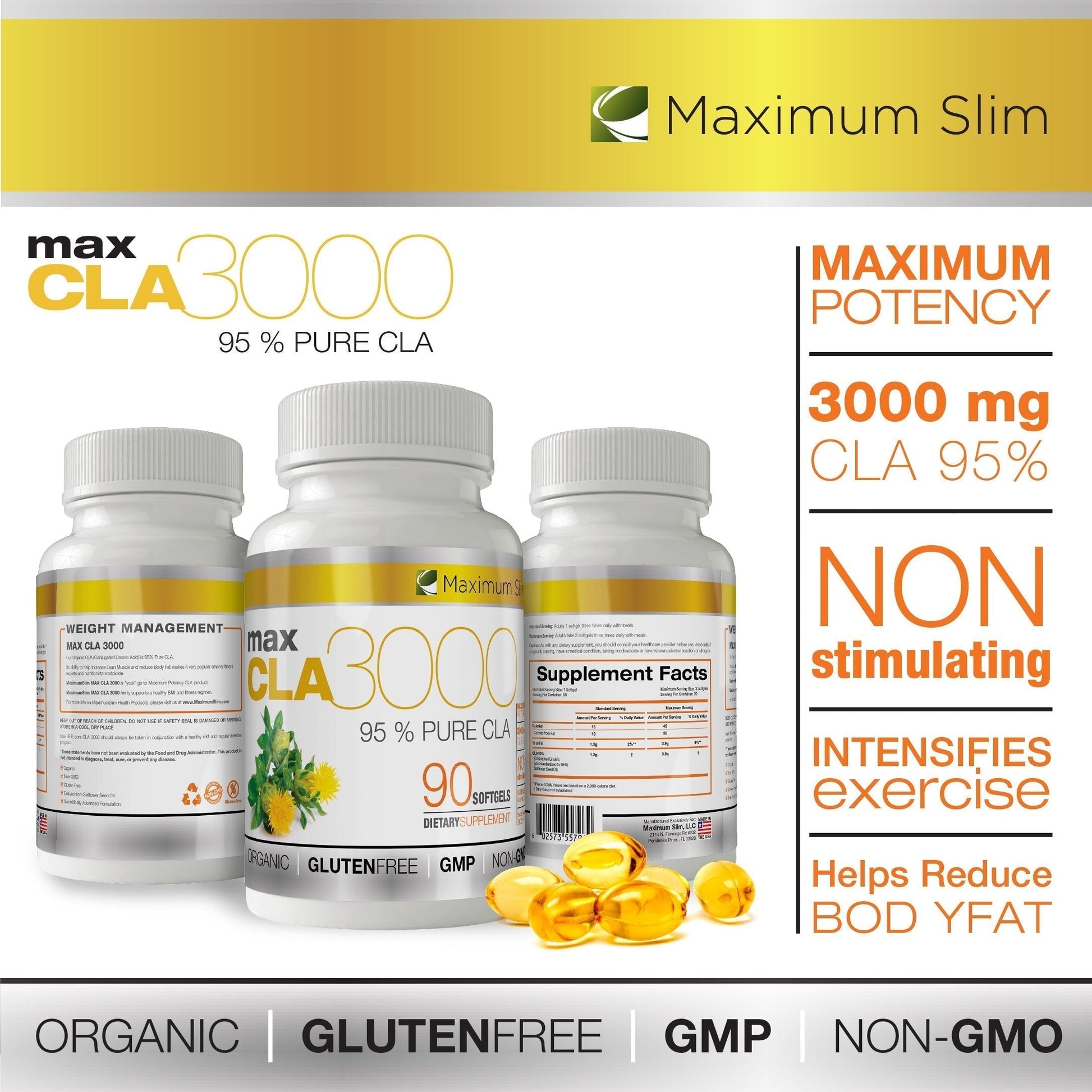 MAX CLA 3000, High Potency, Natural Weight Loss Exercise Enhancement, Increase Lean Maximum SlimAu supplements