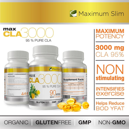 MAX CLA 3000, High Potency, Natural Weight Loss Exercise Enhancement, Increase Lean Maximum SlimUS supplements
