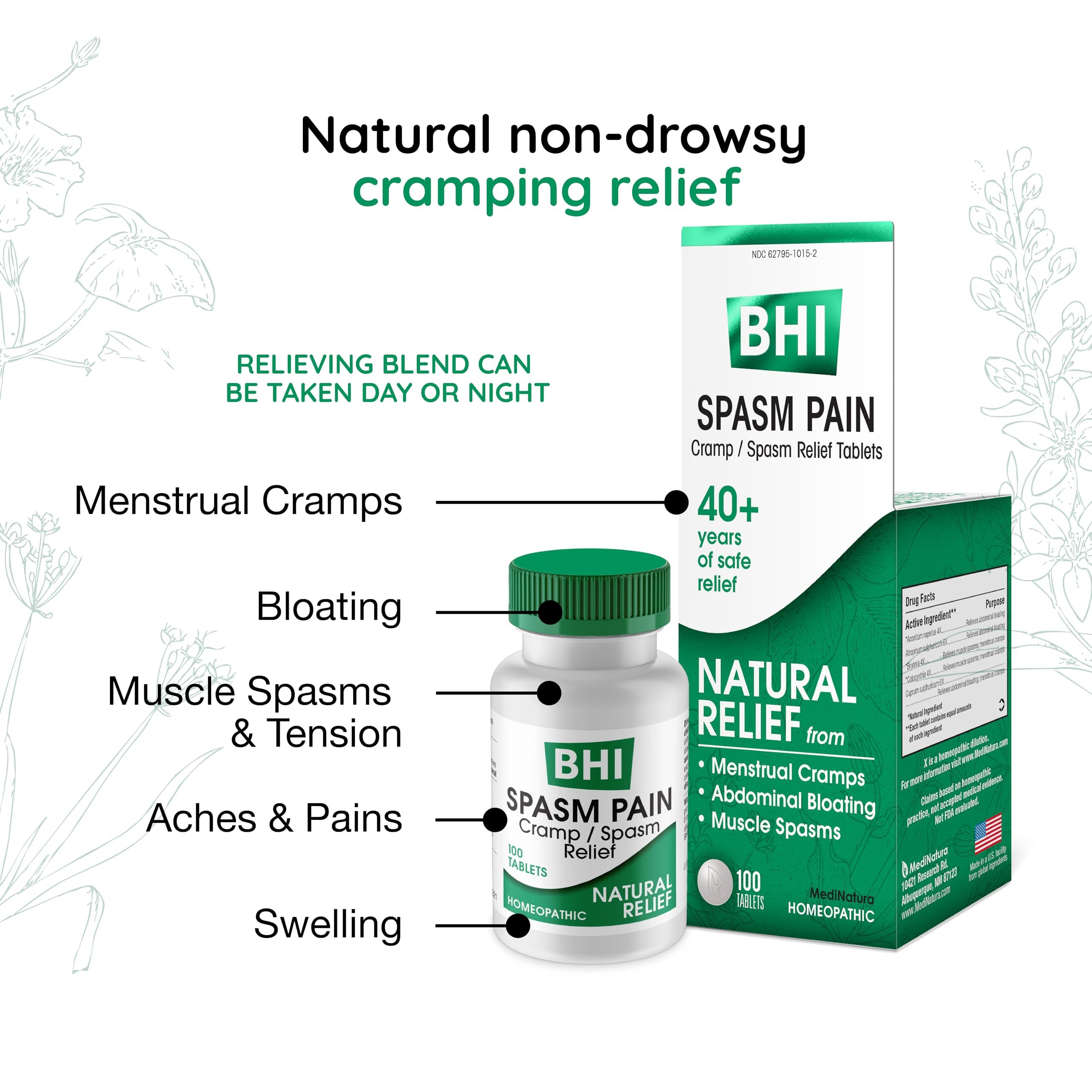 MediNatura BHI Spasm/Cramp Relief - Muscle Spasm Tablets for Full-Body Cramp Support - Menstrual Support - Non-Drowsy - Quick-Dissolve - Non-Addictive - Natural Ingredients - 100 Count MediNaturaAu supplements