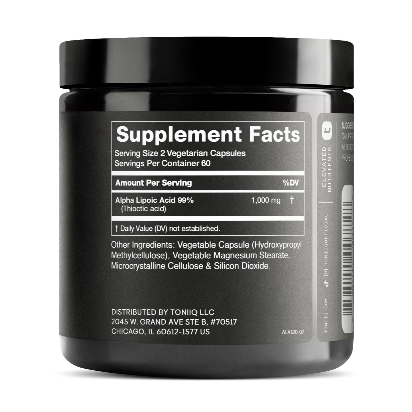 Toniiq 1000mg Ultra High Strength Alpha Lipoic Acid Capsules - Highly Purified 99%+ USP Standard - 120 Capsules ALA Supplement ToniiqUS supplements