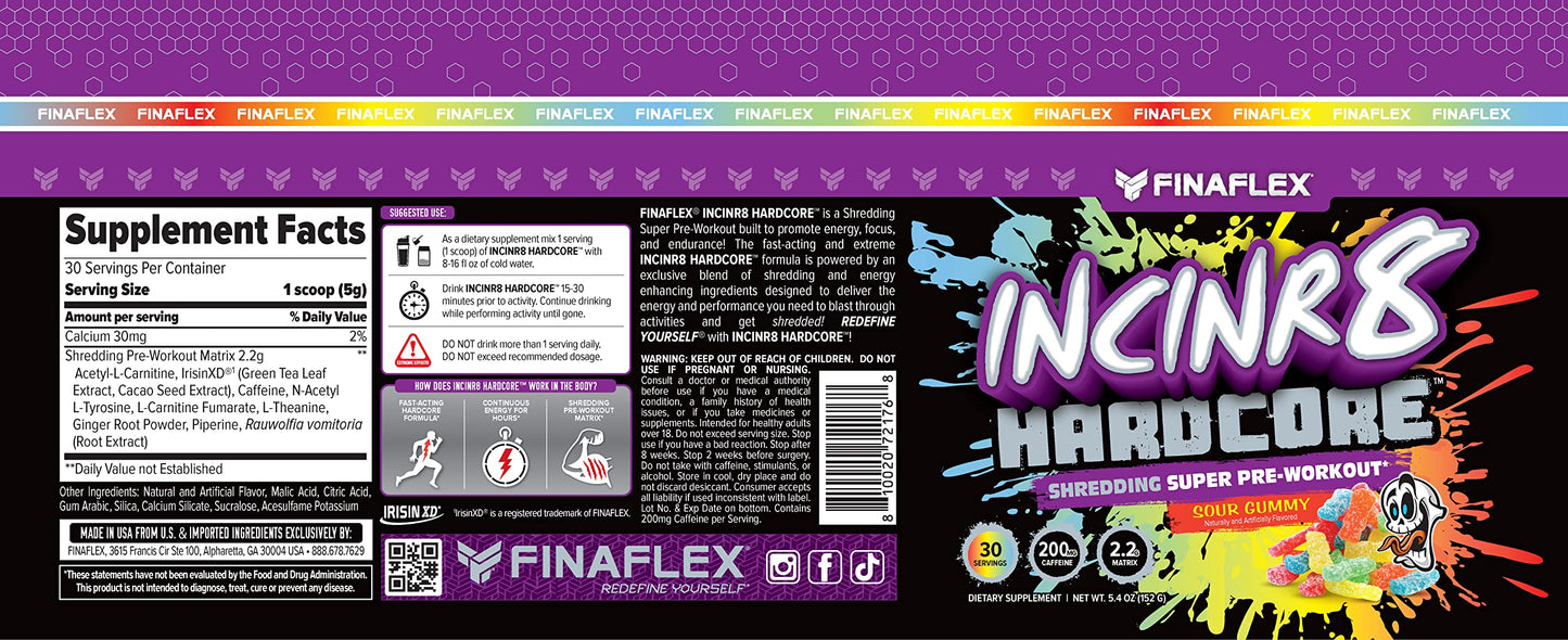 FINAFLEX INCINR8 Hardcore, Sour Gummy - 5.4 oz (30 Servings) - Energy, Focus & Endurance FINAFLEXUS supplements
