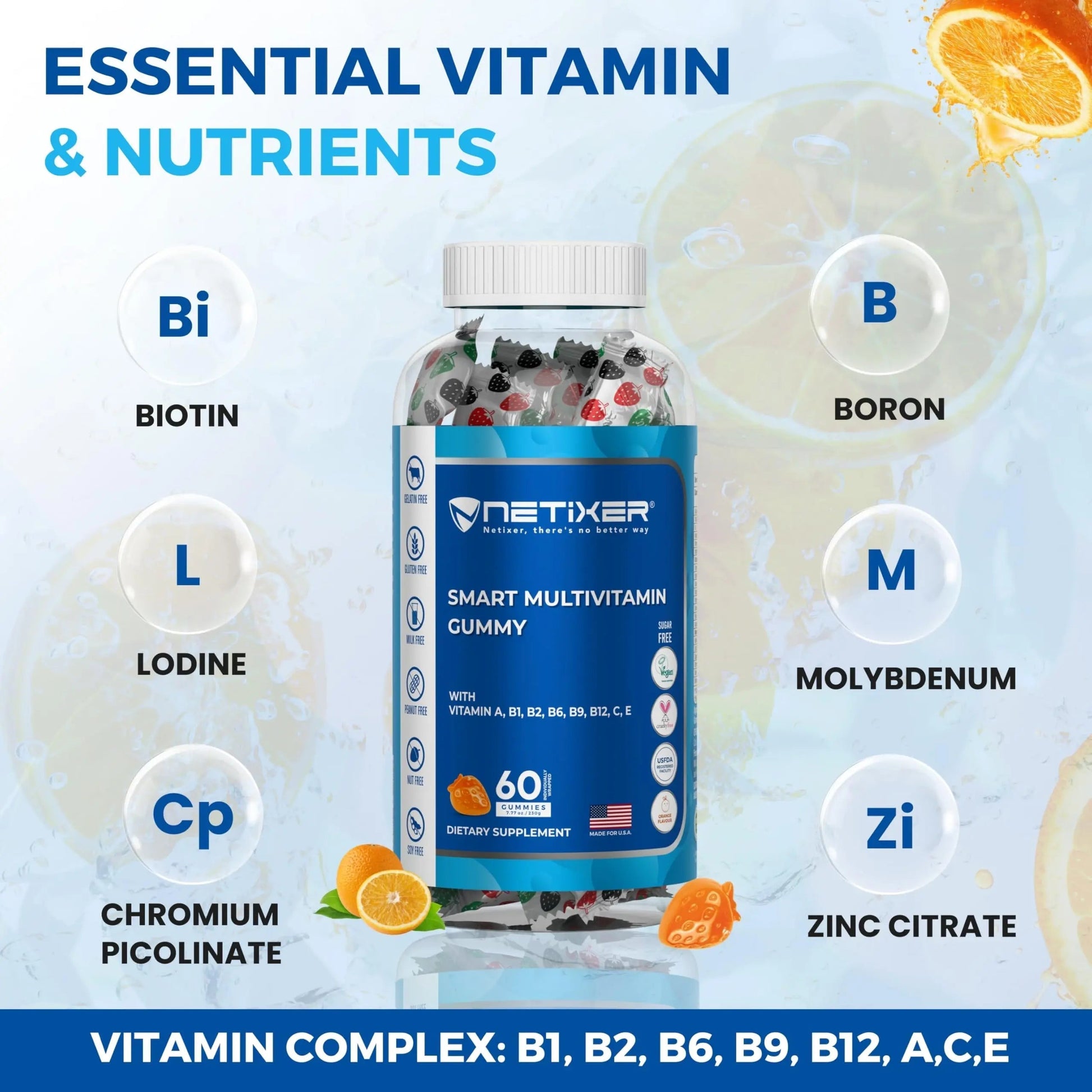 nETiXER Multivitamin Gummies – 60 Vegan Berry Gummies with Vitamins A, C, D, E, B12, Biotin, Zinc, Iodine – Gelatin-Free, Gluten-Free nETiXERAu supplements