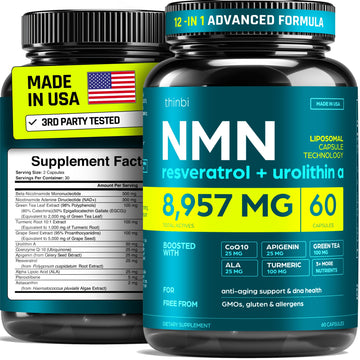 NMN Supplement 8957mg with Real NAD+ Not Just a Booster | Urolithin A, Resveratrol, CoQ10, Alpha Lipoic Acid, Green Tea Extract | Cellular Longevity & Energy Support for Men & Women ThinbiAu supplements