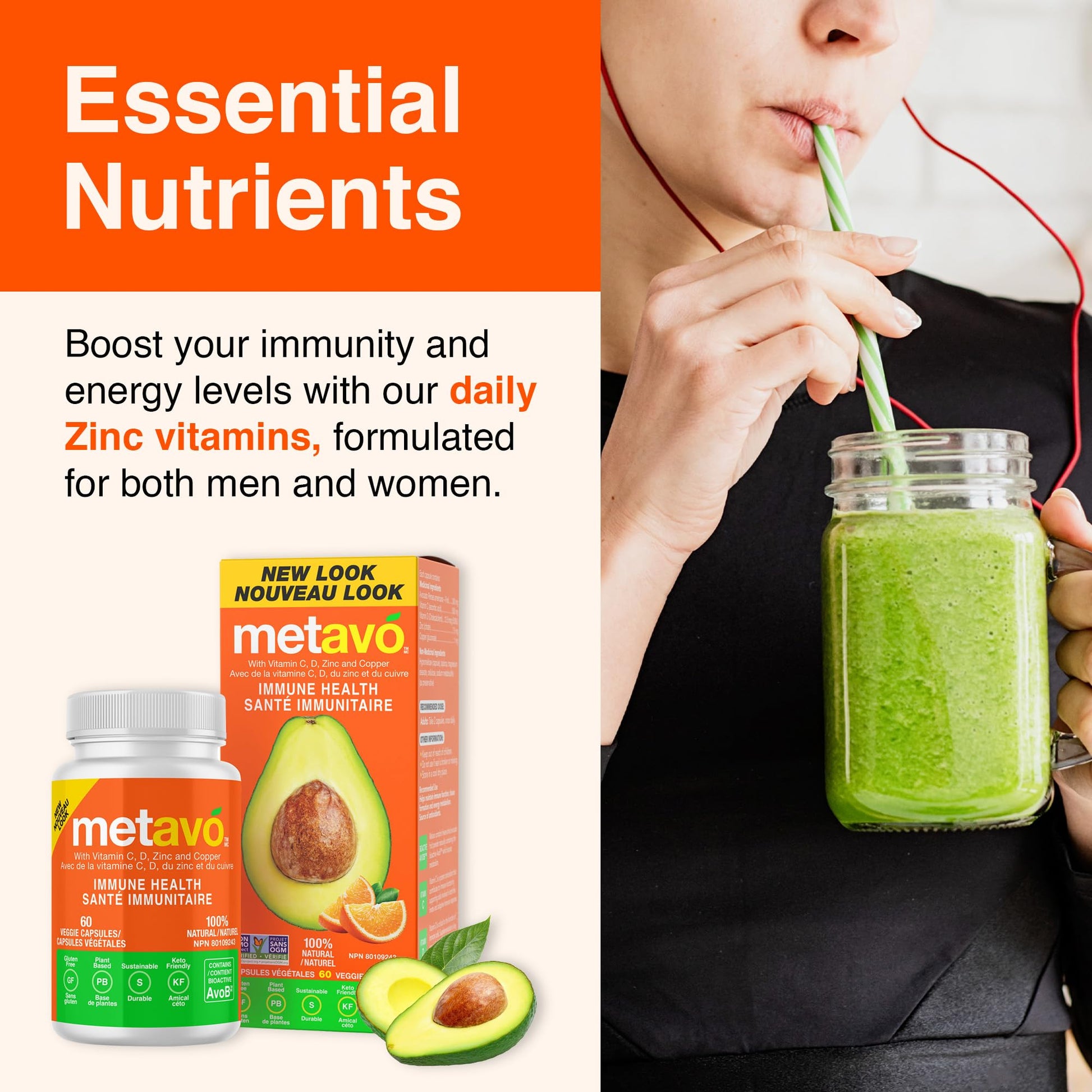Metavo Immune Health - Natural Immune Support Supplement, Essential Zinc Supplements for Men & Women Enriched with Vitamin C, D & Copper, 60 Vegan Capsules, 30 Servings MetavoAu supplements