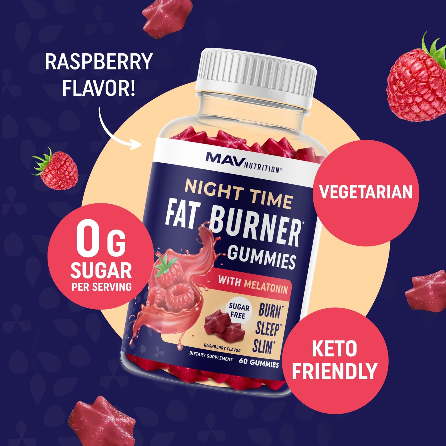 Sugar-Free Night Time Fat Burner Gummies for Sleep & Weight Loss Support | Hunger MAV NUTRITIONUS supplements