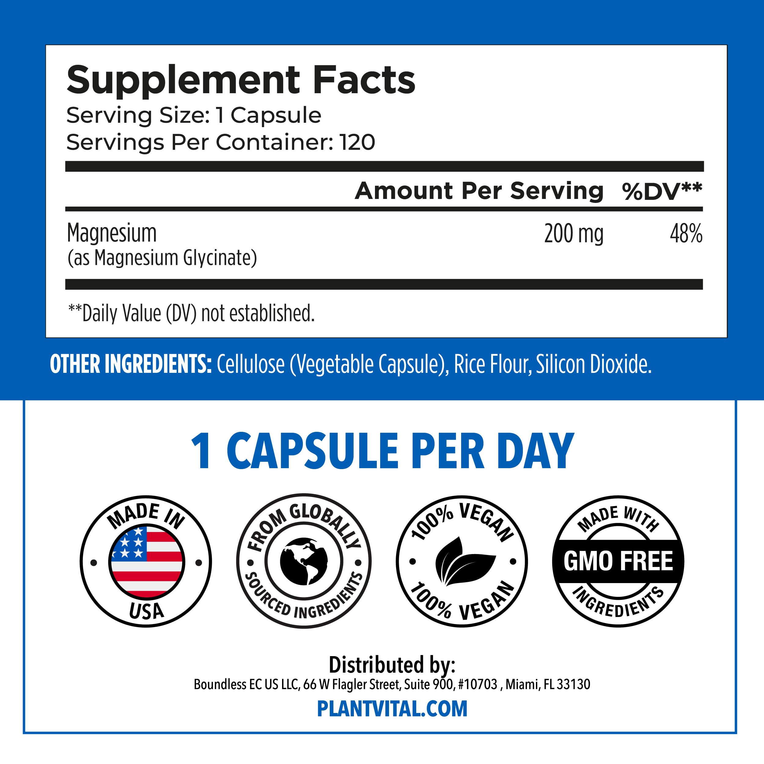 PlantVital Magnesium Glycinate 200mg - Supports Restful Sleep, Muscle & Nerve Function, Normal Heart & Bone Health - Feel Calm & Relax - Vegan, Third Party Tested, Gluten Free, Non-GMO - 120 Capsules PlantvitalAu supplements