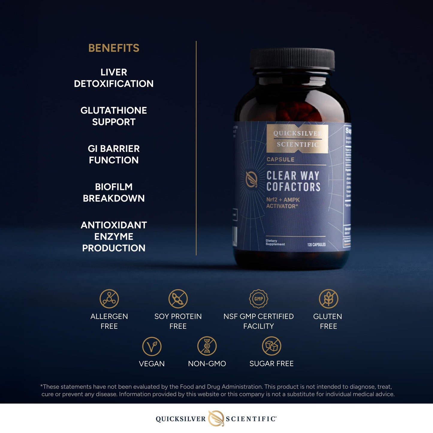Quicksilver Scientific Clear Way Cofactors - Body Detox Cleanse Support with Vitamin B1, Dandelion Extract, Quercetin & Nattokinase Enzyme - Antioxidant Cleanse to Support Gut Health (120 Capsules) Quicksilver ScientificUS supplements