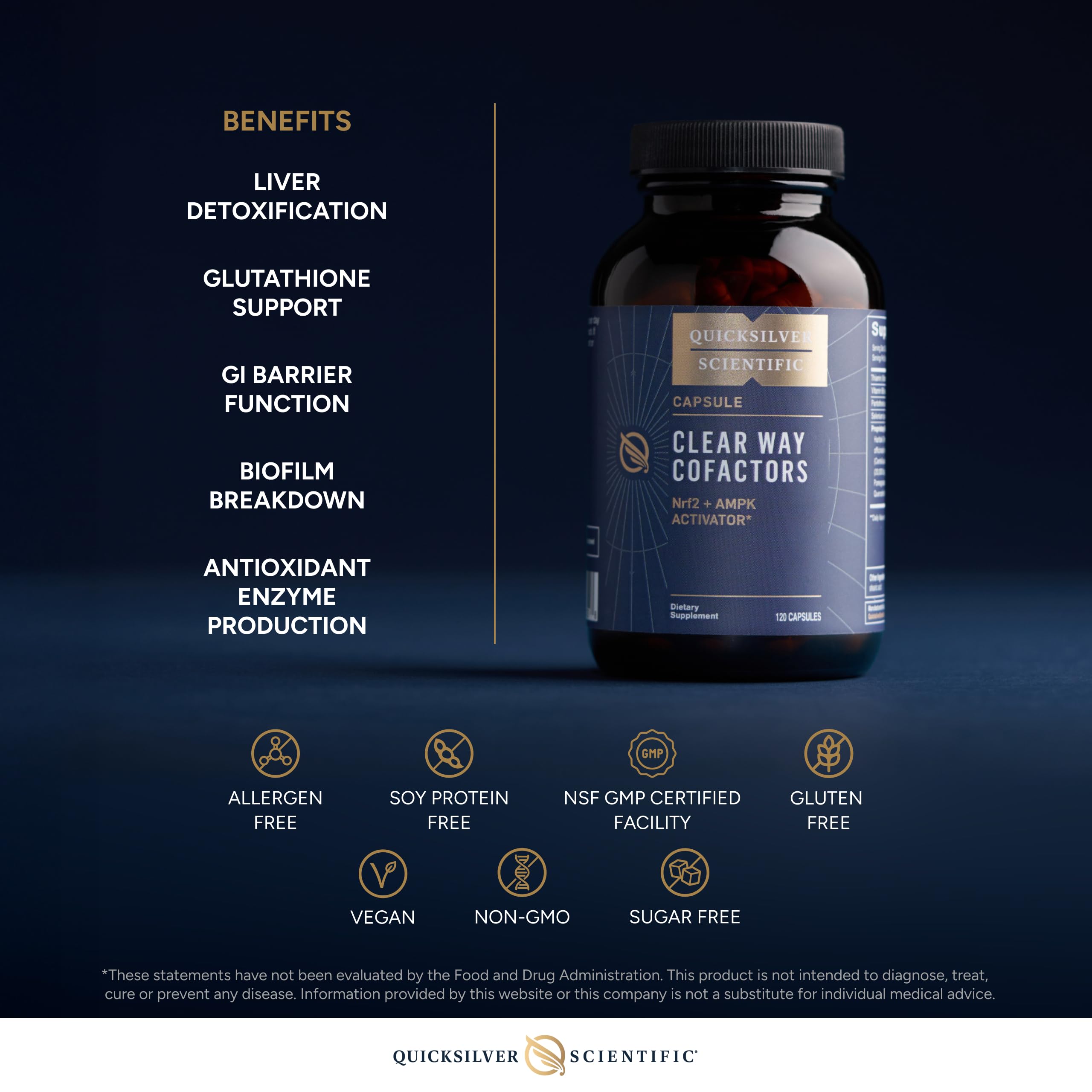 Quicksilver Scientific Clear Way Cofactors - Body Detox Cleanse Support with Vitamin B1, Dandelion Extract, Quercetin & Nattokinase Enzyme - Antioxidant Cleanse to Support Gut Health (120 Capsules) Quicksilver ScientificUS supplements