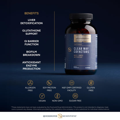 Quicksilver Scientific Clear Way Cofactors - Body Detox Cleanse Support with Vitamin B1, Dandelion Extract, Quercetin & Nattokinase Enzyme - Antioxidant Cleanse to Support Gut Health (120 Capsules) Quicksilver ScientificUS supplements