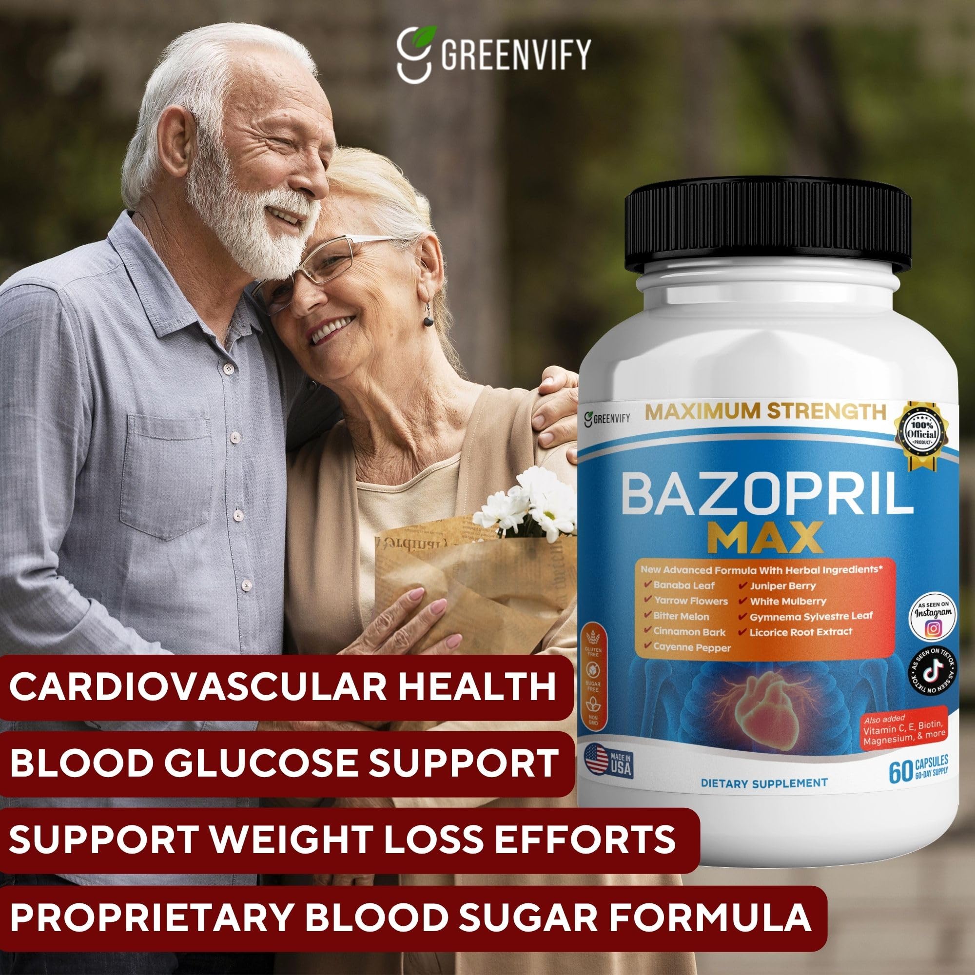 GREENVIFY Bazopril Max Maximum Strength Dietary Supplement, 60 Capsules, with Herbal Blend, Vitamins & Minerals (1) GREENVIFYAu supplements