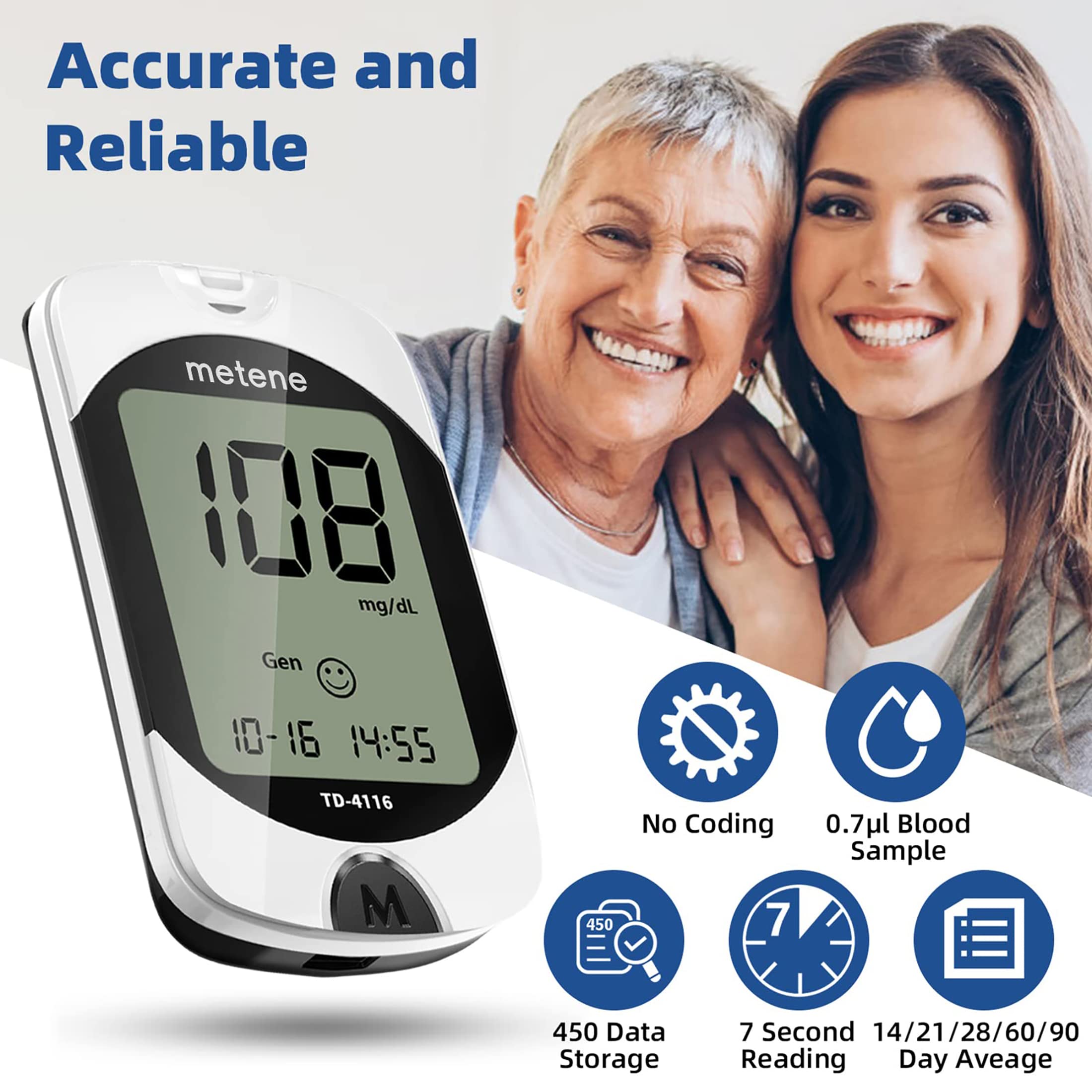 Metene TD-4116 Blood Glucose Monitor Kit, 100 Glucometer Strips MeteneAu supplements