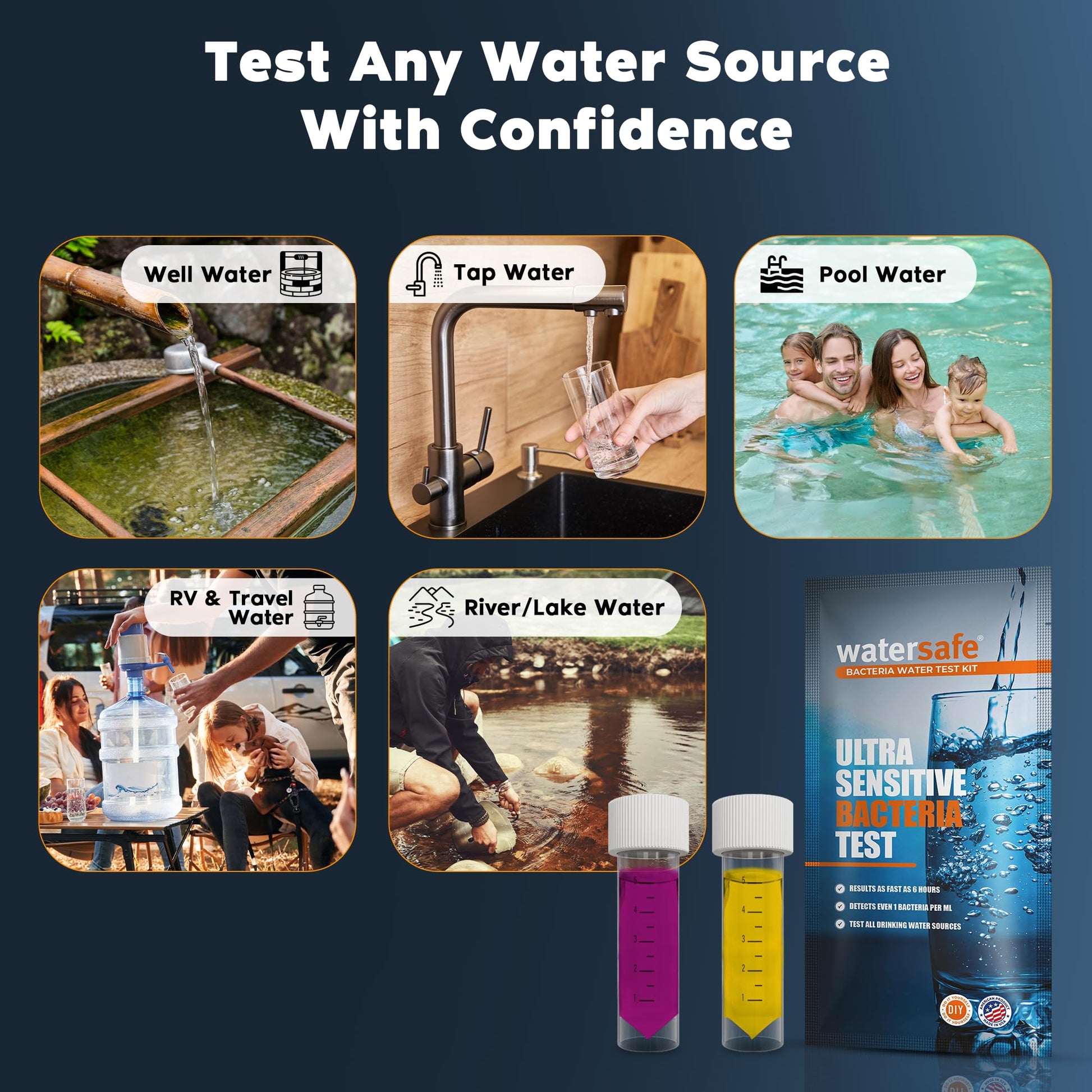 Watersafe® Bacteria Water Test Kit – USA-Made – Results as Fast as 6 Hours – Detects Coliform (Inc. E. coli) & Non-Coliform Bacteria in Drinking, Well & Tap Water – Lab-Quality Testing – 1 Pack WatersafeAu supplements