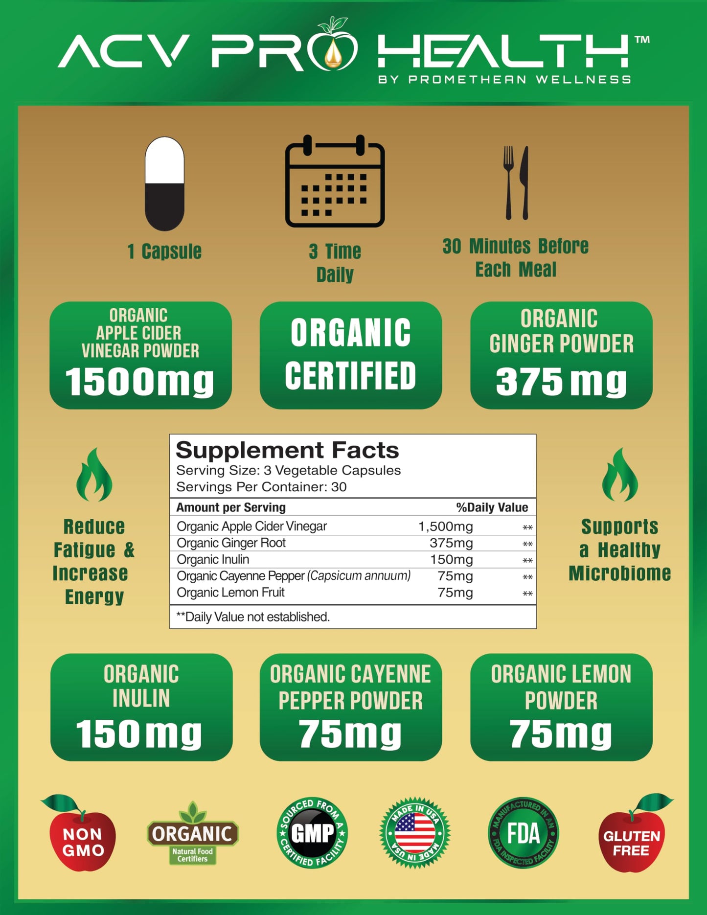 Certified Organic Apple Cider Vinegar Capsules Pro with Mother Acv Pills Detox Promethean WellnessUS supplements