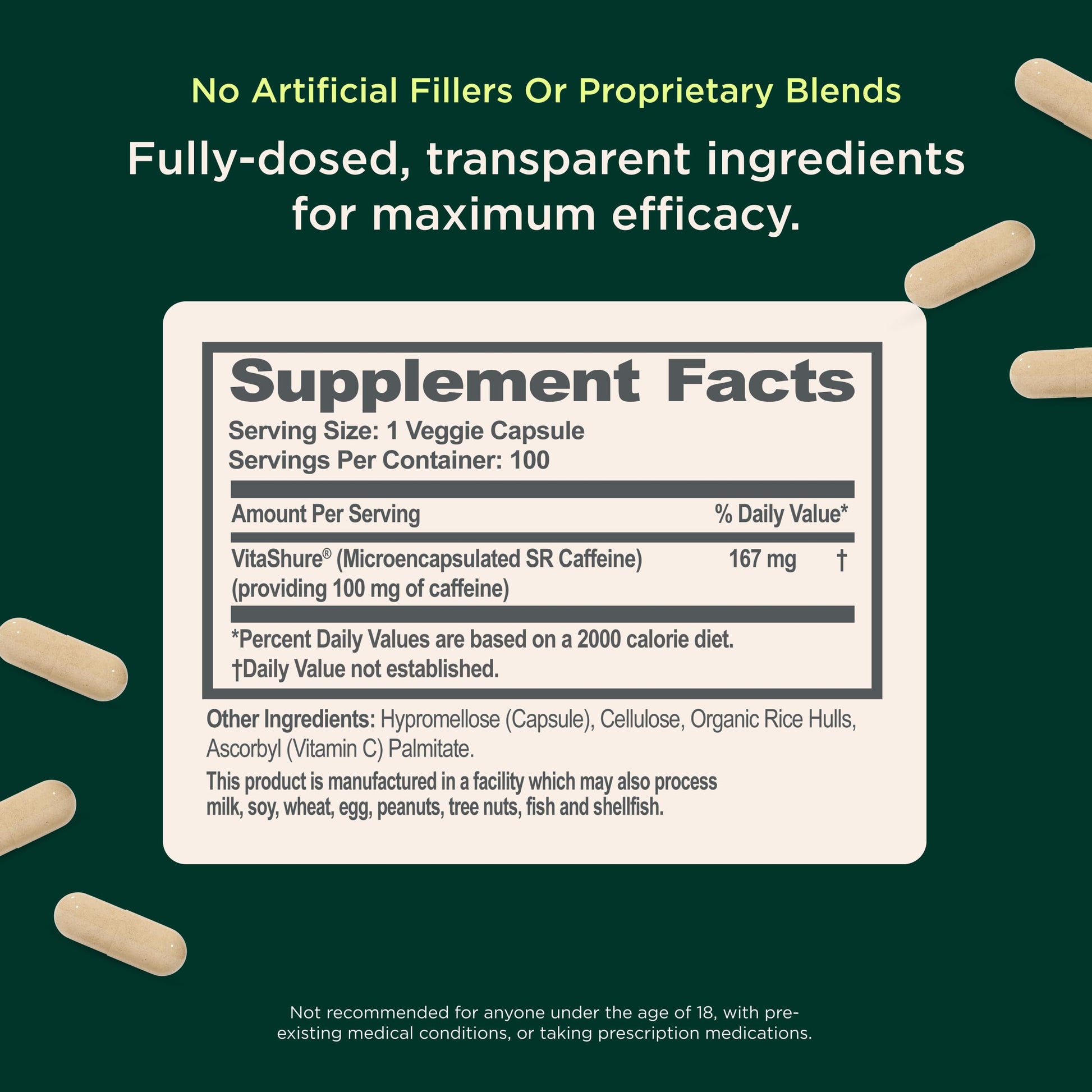 Genius Caffeine - Sustained-Release Microencapsulated Caffeine Pills for Smooth, Long-Lasting Energy & Focus - No Jitters or Crash - 100mg per Capsule - 100 Servings - Natural Performance Booster The Genius BrandUS supplements