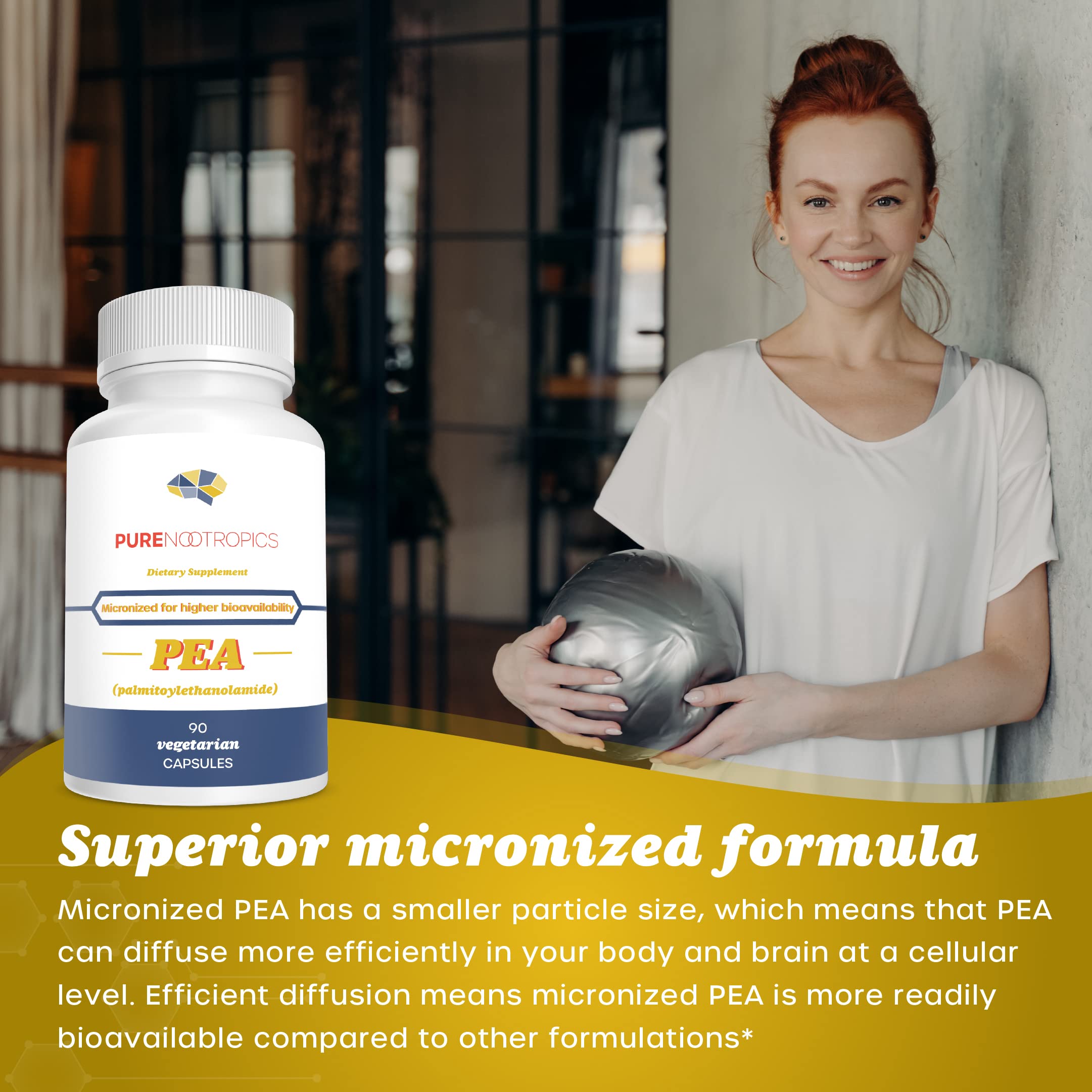Pure Nootropics - Palmitoylethanolamide (Micronized Pea) 400 mg Capsules | 90 Veg Caps Value Pack | Supports Relief from Occasional Discomfort | Supports Immune System Pure NootropicsAu supplements