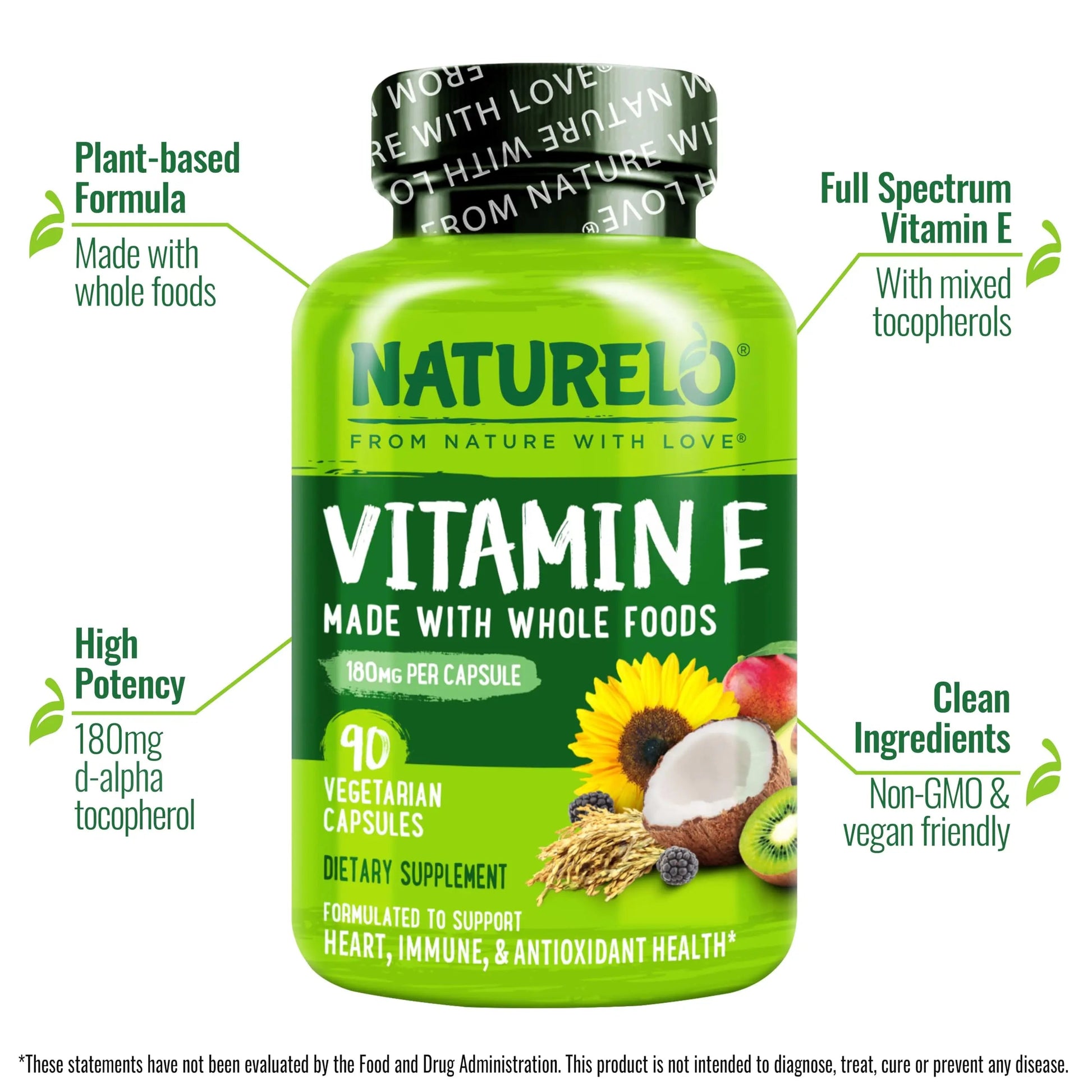 NATURELO Vitamin E Capsules 180 mg - 90 Vegan Capsules | Supports Skin, Hair, and Nails | Immune and Eye Health | NATURELOAu supplements