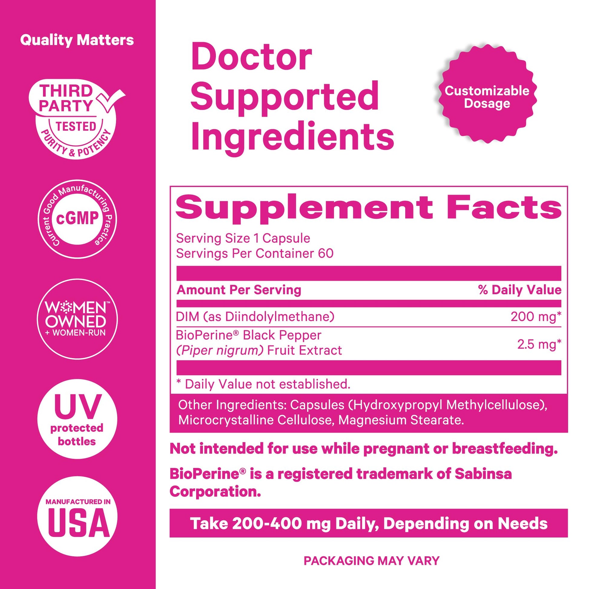 Pink Stork DIM Supplement for Women - Estrogen and Hormone Balance for Menopause, Perimenopause & PMS - DIM 200 mg Plus BioPerine for Mood Support - 60 Day Supply Pink StorkAu supplements
