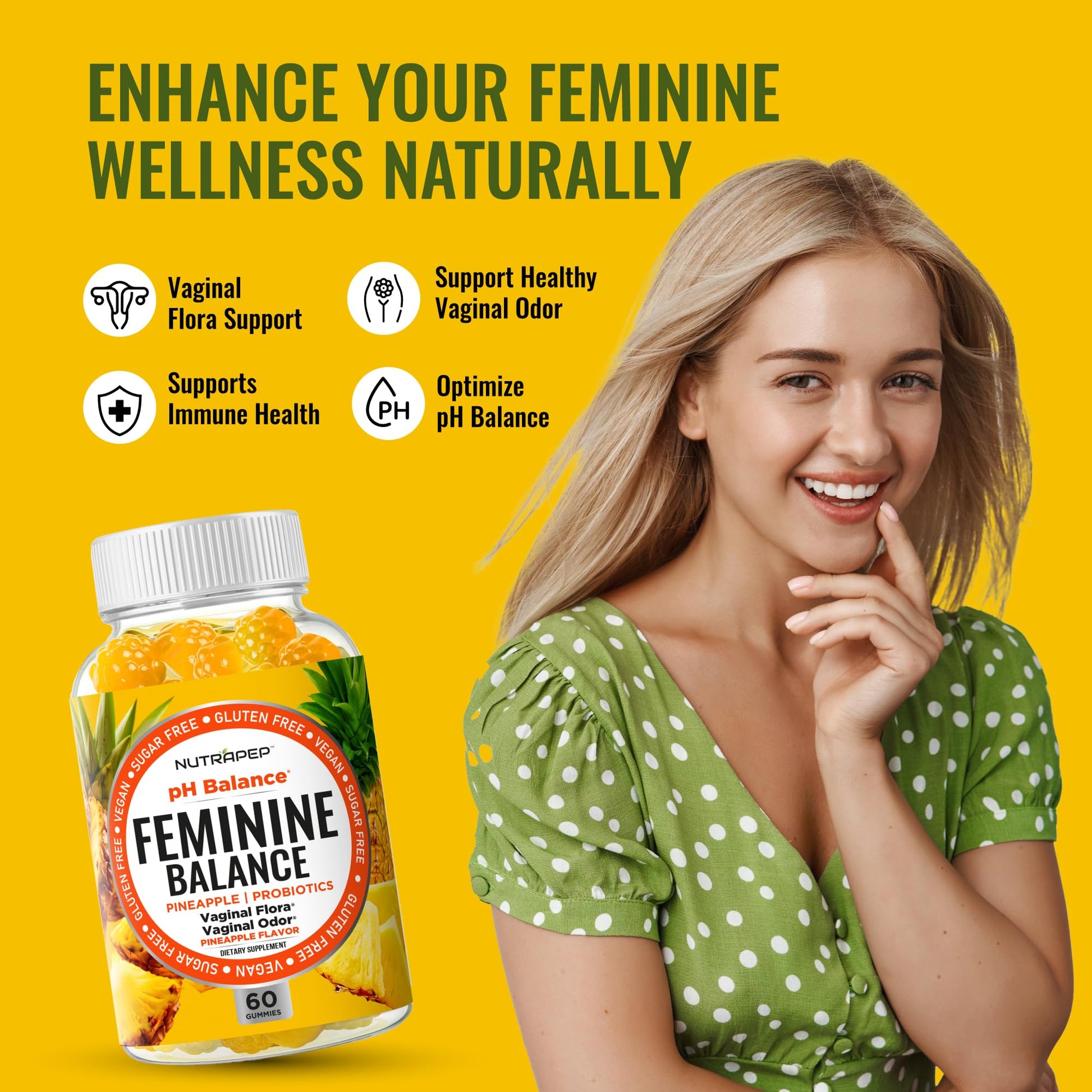 NutraPep Feminine Balance Probiotics Gummies for Women - Vaginal Health & Women's pH Balance Natural Gummy Supplement with Cranberry Pineapple Powder - Sugar Free Gluten Free Vegan (Pack of 2) NutraPepAu supplements