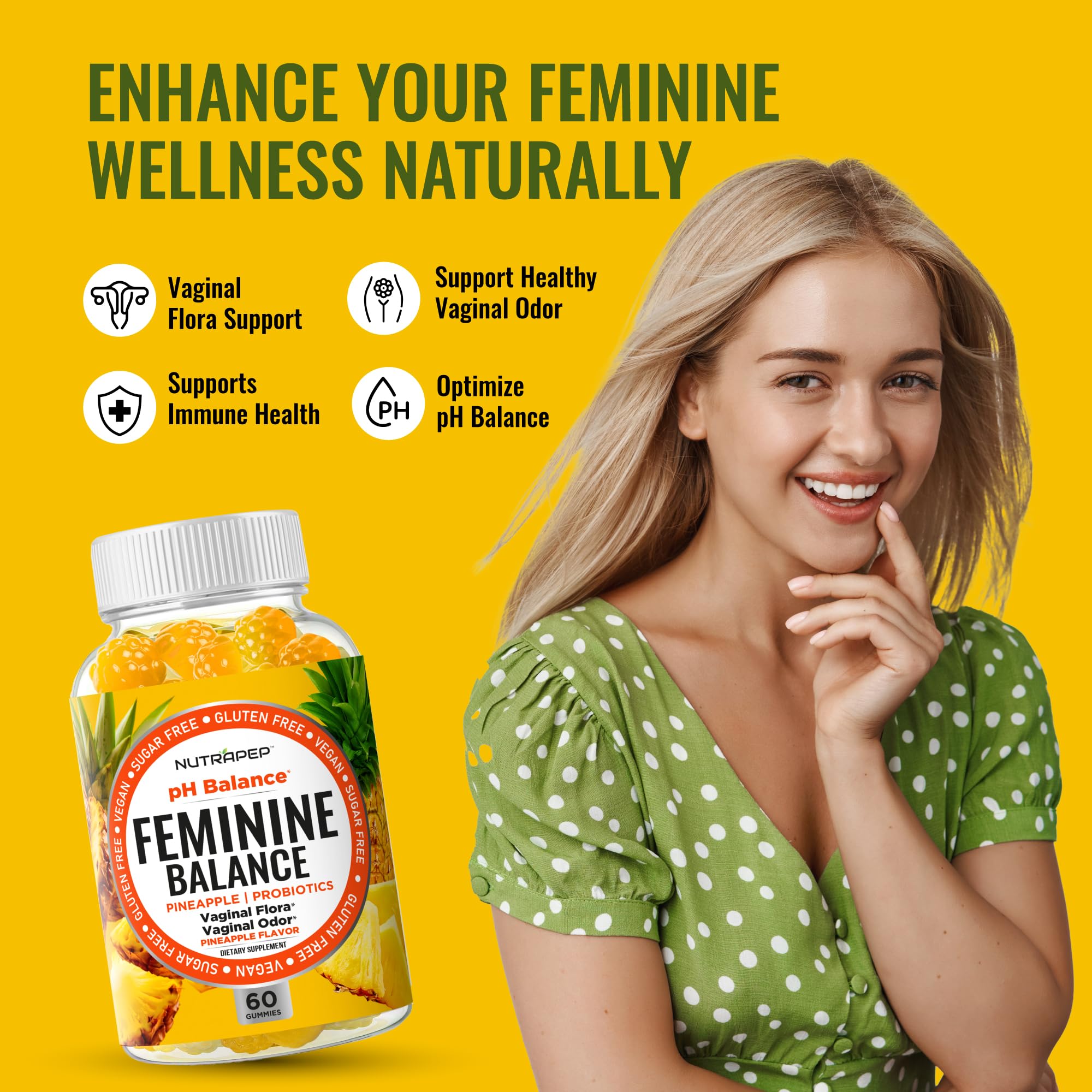 NutraPep Feminine Balance Probiotics Gummies for Women - Vaginal Health & Women's pH Balance Natural Gummy Supplement with Cranberry Pineapple Powder - Sugar Free Gluten Free Vegan (Pack of 2) NutraPepAu supplements