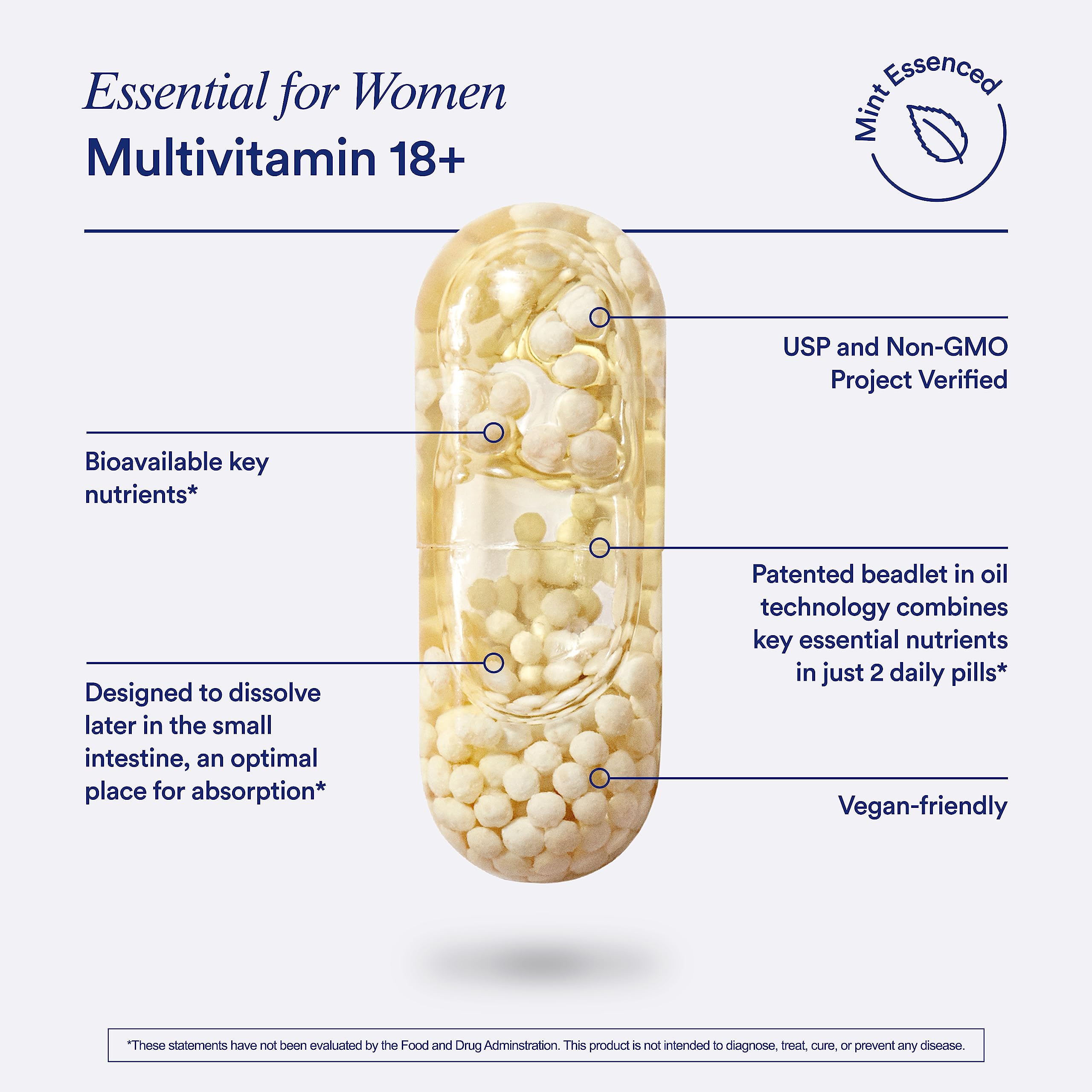 Ritual Multivitamin for Women 18+ with Vitamin D3 for Immune Support*, Vegan Omega 3 DHA, B12, Iron, Gluten Free, Non GMO, USP Verified, Mint, 30 Day Supply, 60 Capsules RitualUS supplements