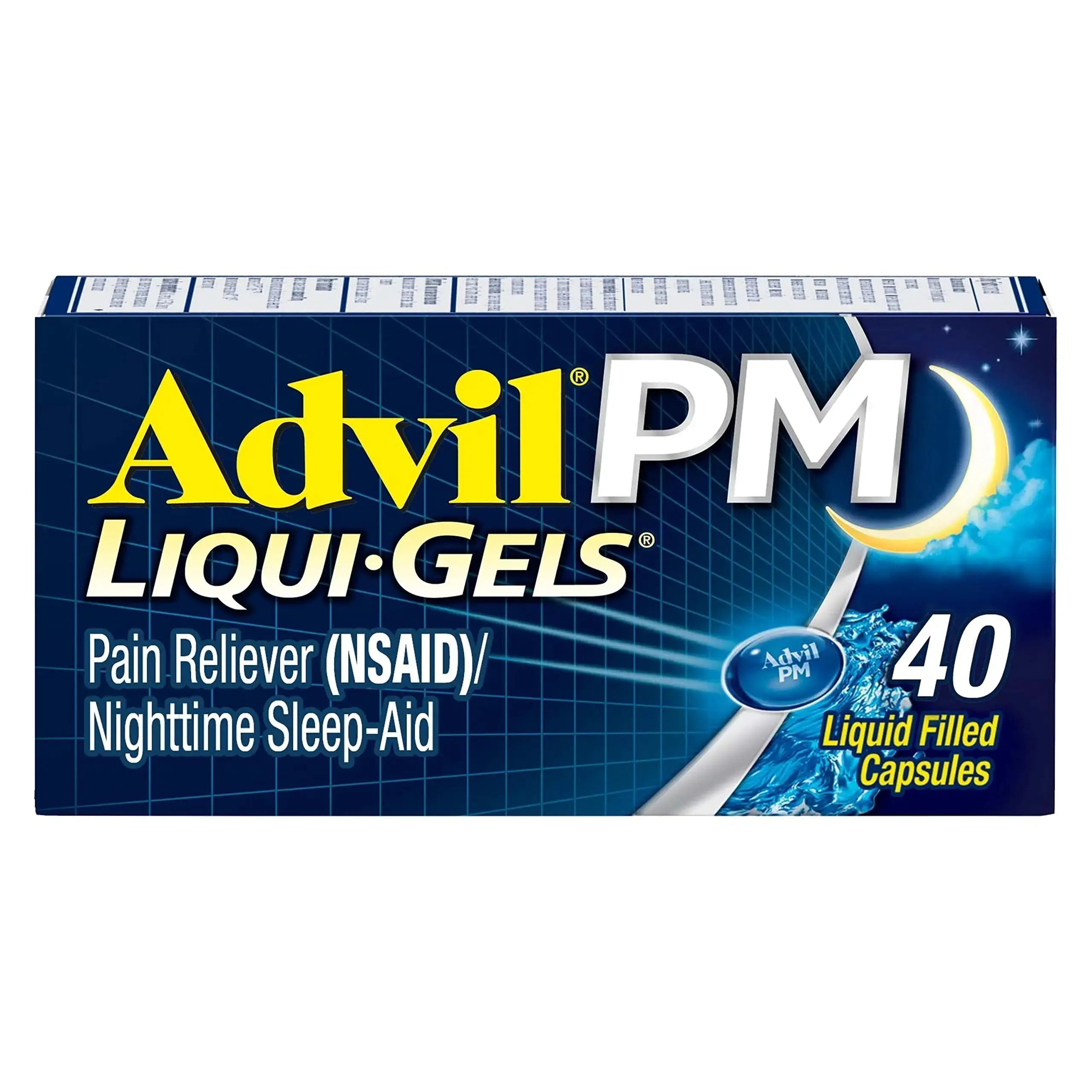 Advil PM Liqui-Gels Pain Reliever and Nighttime Sleep Aid, Pain Medicine with Ibuprofen for Pain Relief and Diphenhydramine HCL for a Sleep Aid - 40 Liquid Filled Capsules - Back to College AdvilAu supplements
