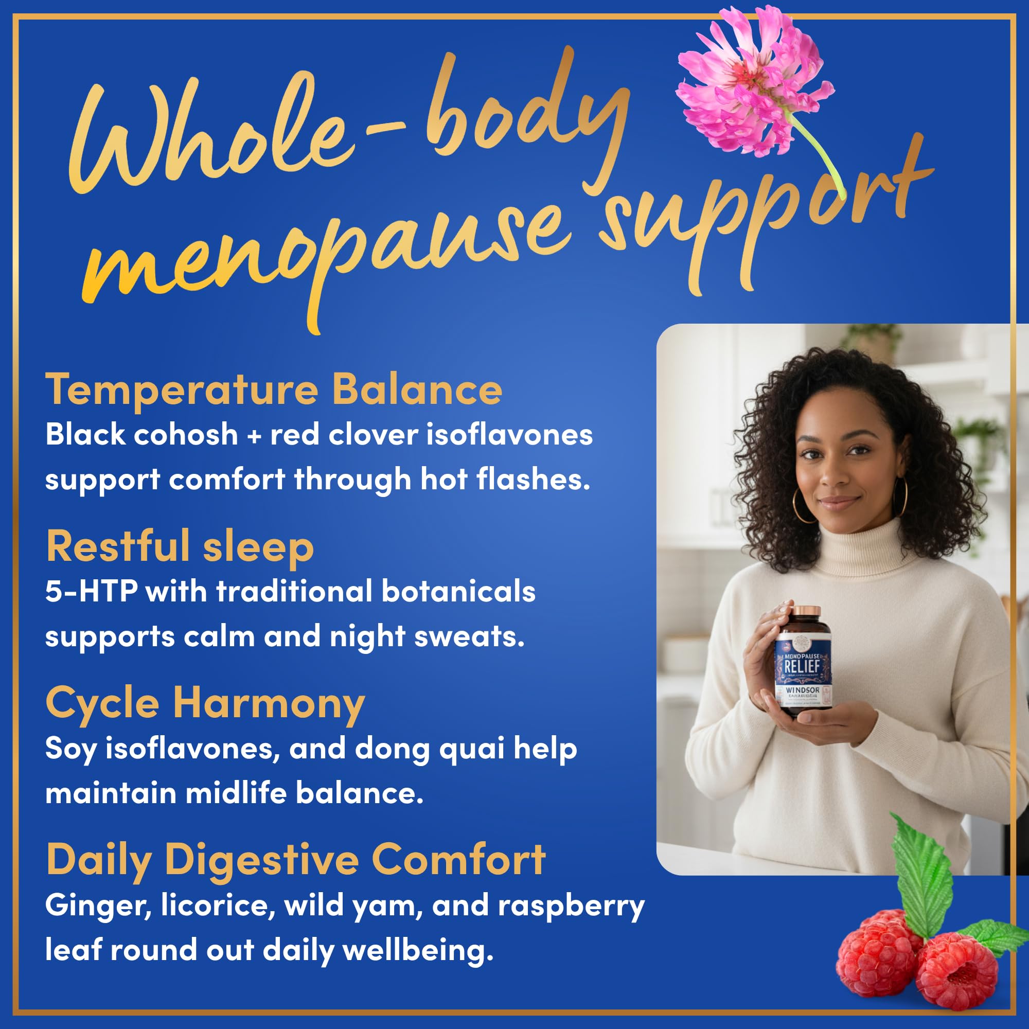Menopause Supplements for Women - 5-HTP, Dong Quai, Black Cohosh for Menopause Hot Flashes, Night Sweats Relief Support - Womens Pre Meno Premenopausal Perimenopause Supplement - 90 Caps WINDSOR BOTANICALSAu supplements