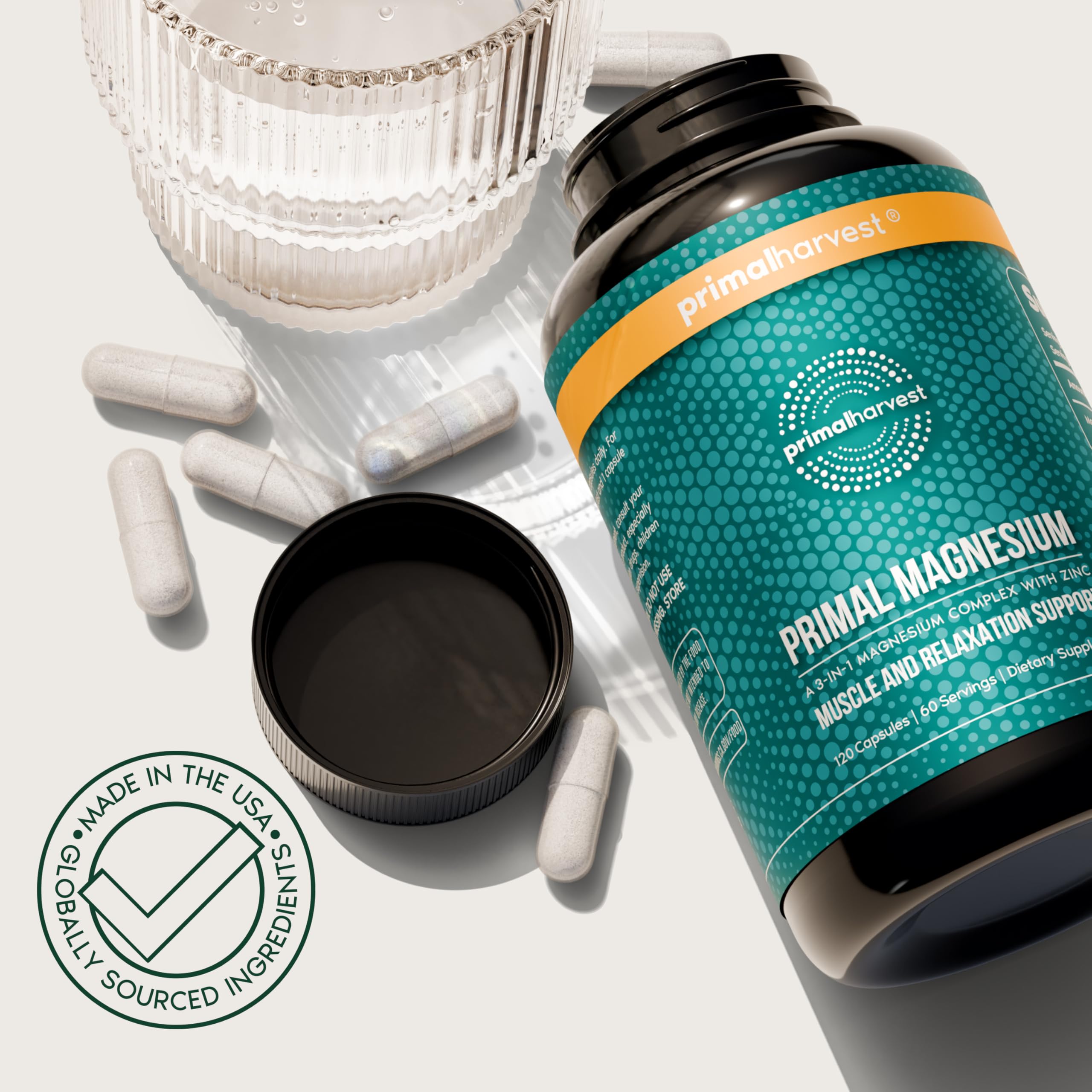 Magnesium Supplement Complex 310mg by Primal Harvest with Magnesium Glycinate, Citrate, Malate, and Zinc 120 Capsules
