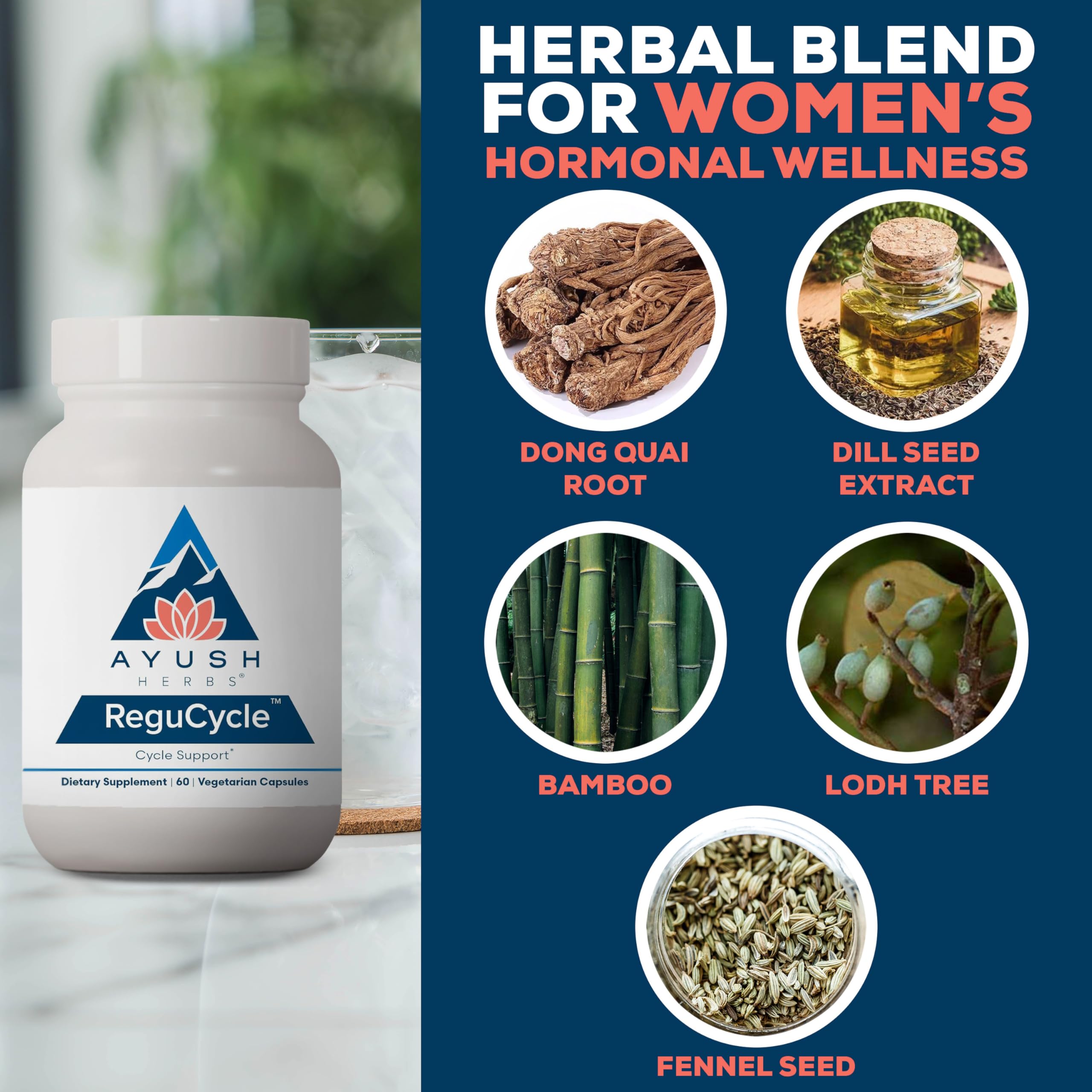 Ayush Herbs Regu-Cycle - Hormone Balance for Women, Hormonal Support, Period Support & Relief, Reproductive Health, Regulate Menstrual Cycle, Ovarian Support Supplement - 60 Vegetarian Capsules Ayush HerbsAu supplements