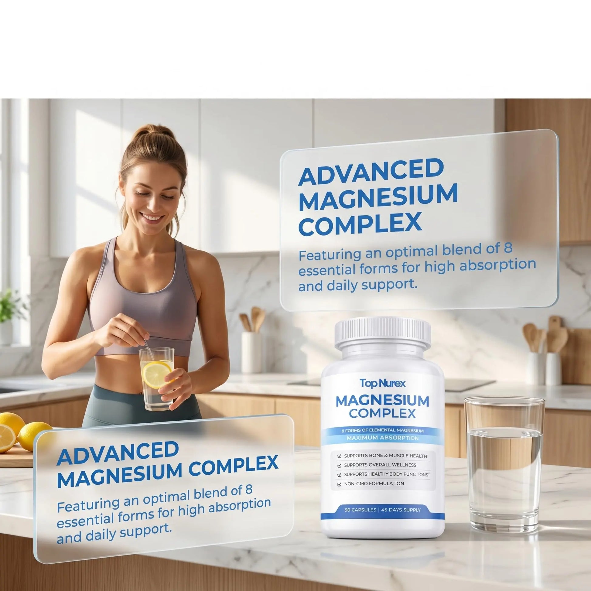 Top Nurex Magnesium Complex for Women & Men,1000mg High Absorption Blend, 8 Magnesium Forms Including Glycinate, Citrate & Malate, Daily Nutrient Support, Vegan Non-GMO, 90 Capsules (1 Pack) wuliaonz supplements