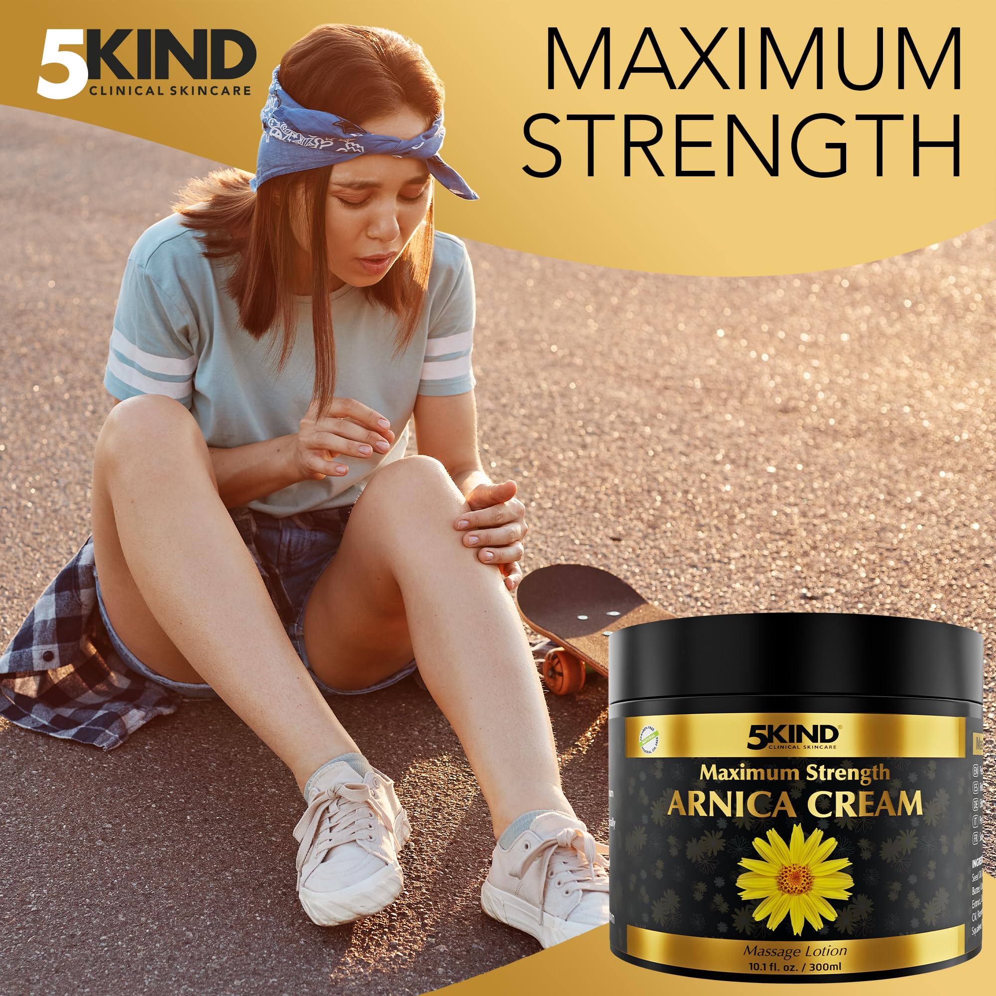 5kind Extra Strong Arnica Cream for Bruising and Swelling 10.1 Fl Oz - Arnica Bruise Cream Extra Strength Fast Healing Thin Skin - High Concentration Arnica Montana Extract for Bruises-Natural Formula 5kind clinical skincareAu supplements