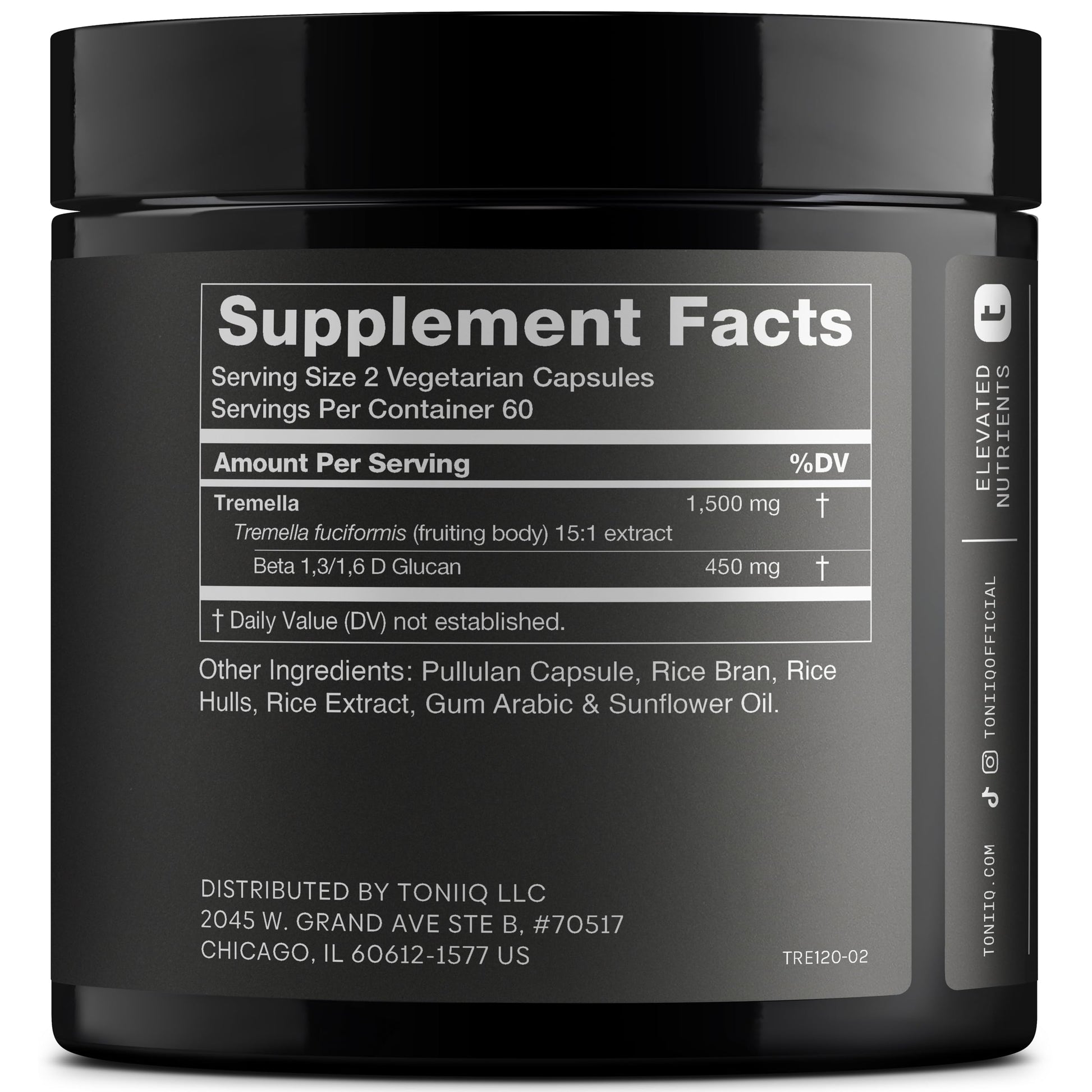 Tremella Mushroom Ultra High Potency 15:1 Extract with 30% Beta Glucans - Pure & Concentrated Formula - Third-Party Lab Tested for Purity & Quality - 120 Capsules ToniiqAu supplements