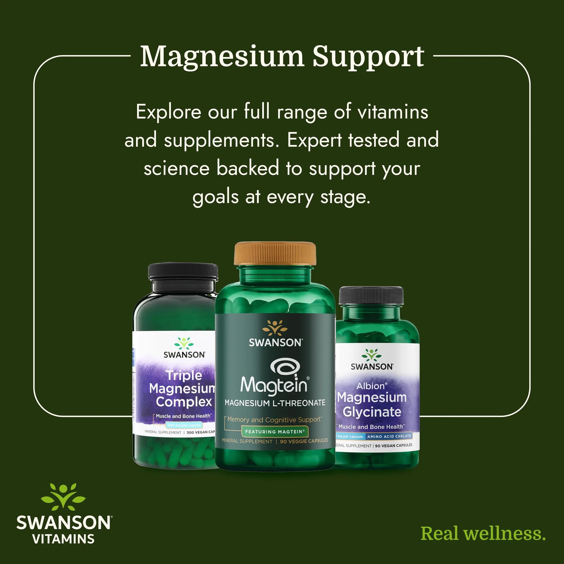 Swanson Triple Magnesium Complex Bone, Nerve, and Muscle Support Supplement for Adults Seeking Optimal Magnesium Absorption - 400 mg (300 Vegan Capsules) Swansonnz supplements
