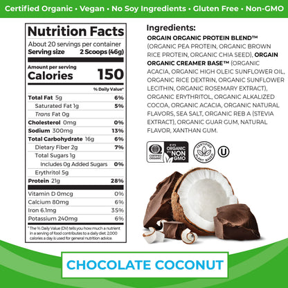 Orgain Organic Vegan Protein Powder, Chocolate Coconut - 21g of Plant Based Protein OrgainUS supplements