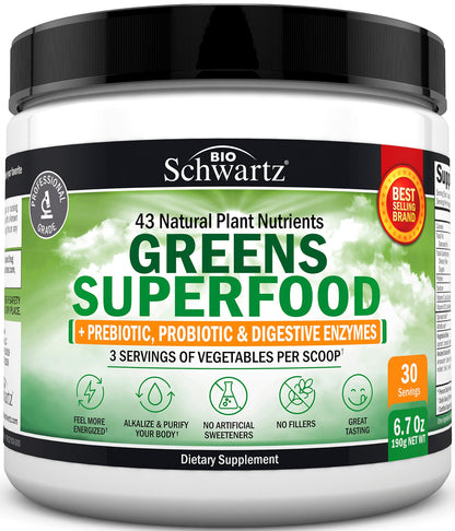Super Greens Powder Superfood - Greens Powder with Probiotics Prebiotics Digestive BioSchwartzUS supplements