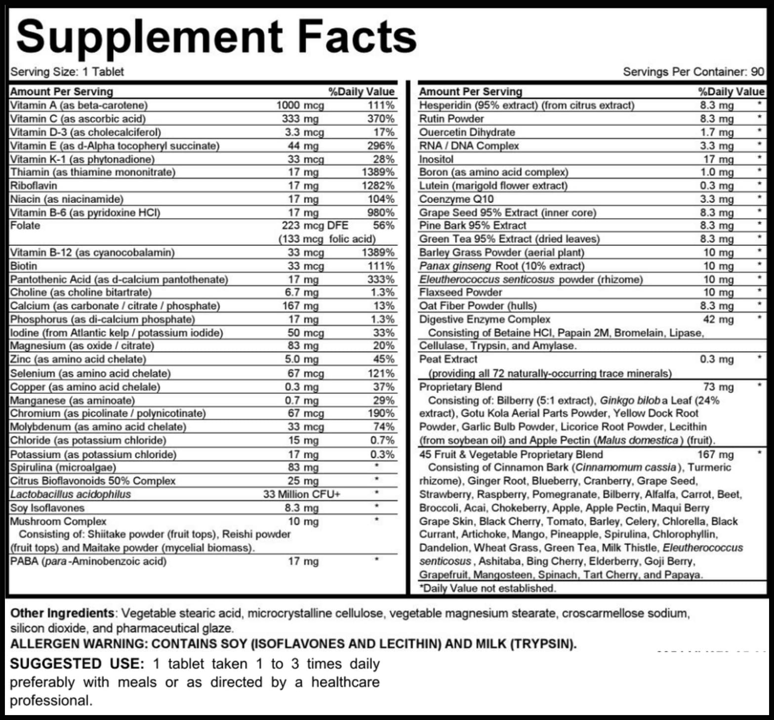 MEGAV-1 Multi-Vitamin, Superfood & Minerals - Daily Multivitamin with Probiotics, Digestive Enzyme, Mushroom Complex for Heart Health, Immune Support, Energy & Stamina - 90 Tablets Hybrid NutraceuticalsAu supplements