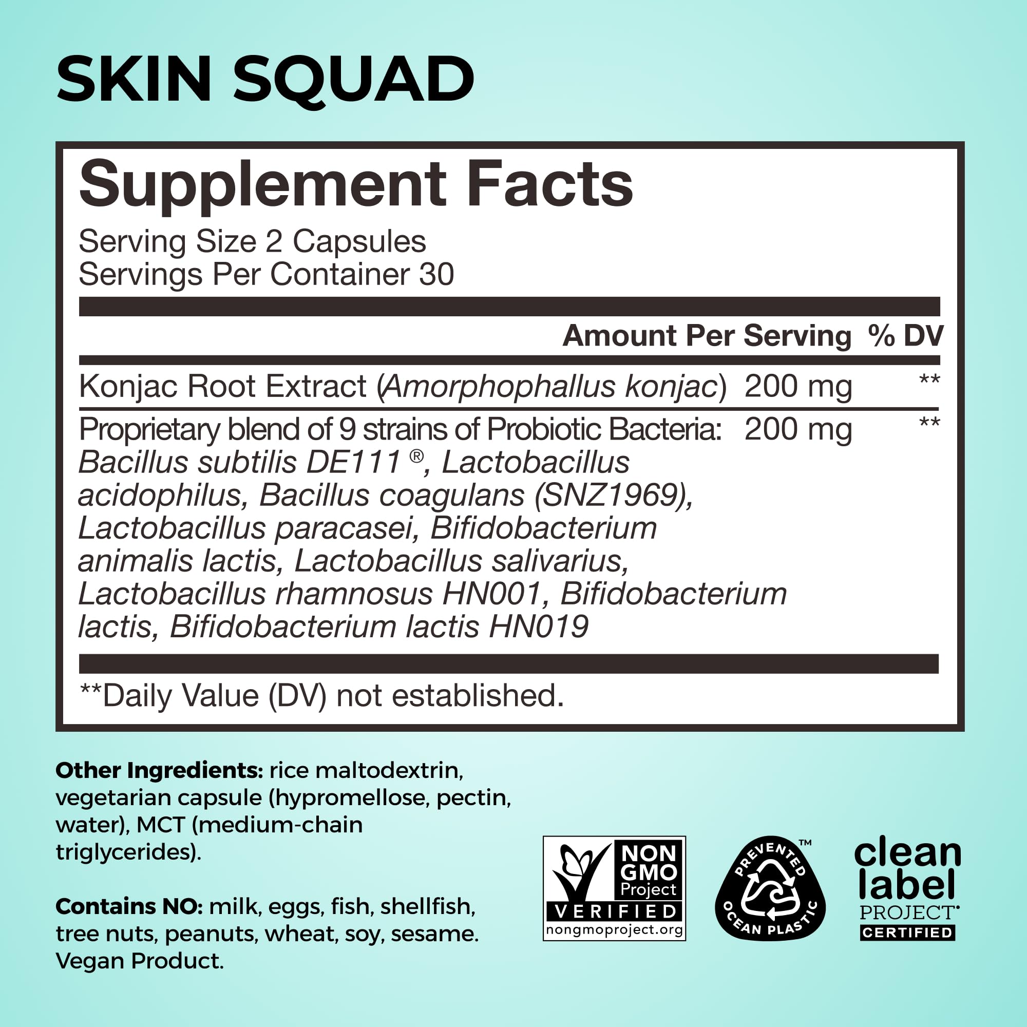 HUM Skin Squad Probiotics for Women and Men, Skin Care Supplement for Clear Complexion & Gut Health Support, Microbiome Prebiotic & Probiotic Supplement for Breakouts, Digestive Health, 60 Capsules HUMUS supplements