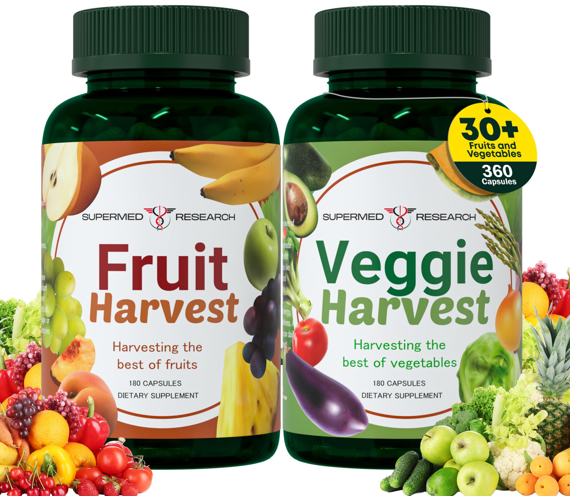 Supermed Research Fruits and Vegetables Supplements – 2 Pack Combination Fruit & Veggies Supplement – Whole Food Vitamins & Minerals for Adults – Superfood Veggie Vitamins for Adults (180 x 2, 360 Ct) Supermed ResearchAu supplements
