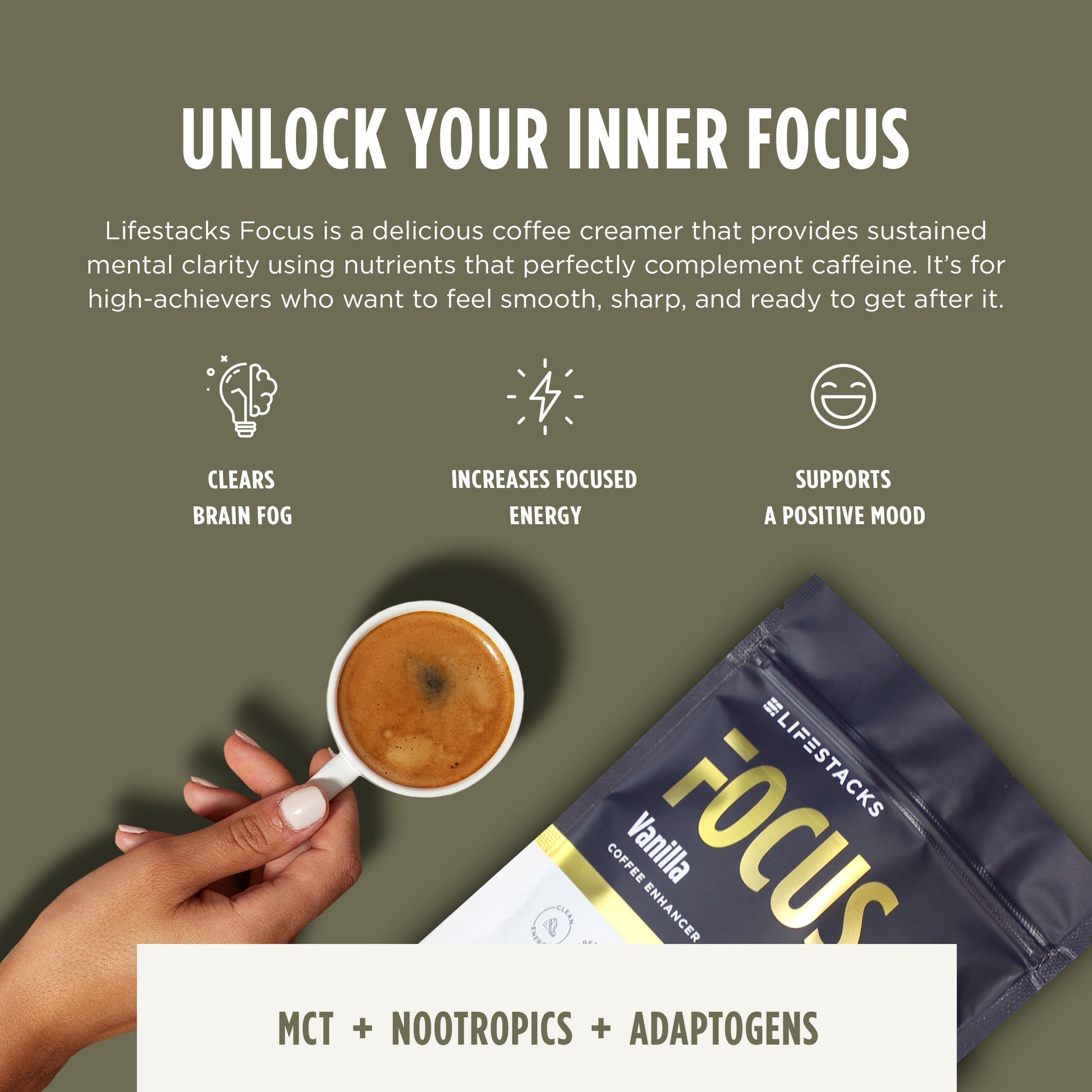 LIFESTACKS Focus Coffee Creamer for Energy & Clarity - MCT Powder + Nootropics + Adaptogens - Boost Productivity Without Jitters or Crash - Keto, Vegan, 0 Sugar - with Taurine, L-Tyrosine, Rhodiola LIFESTACKSAu supplements