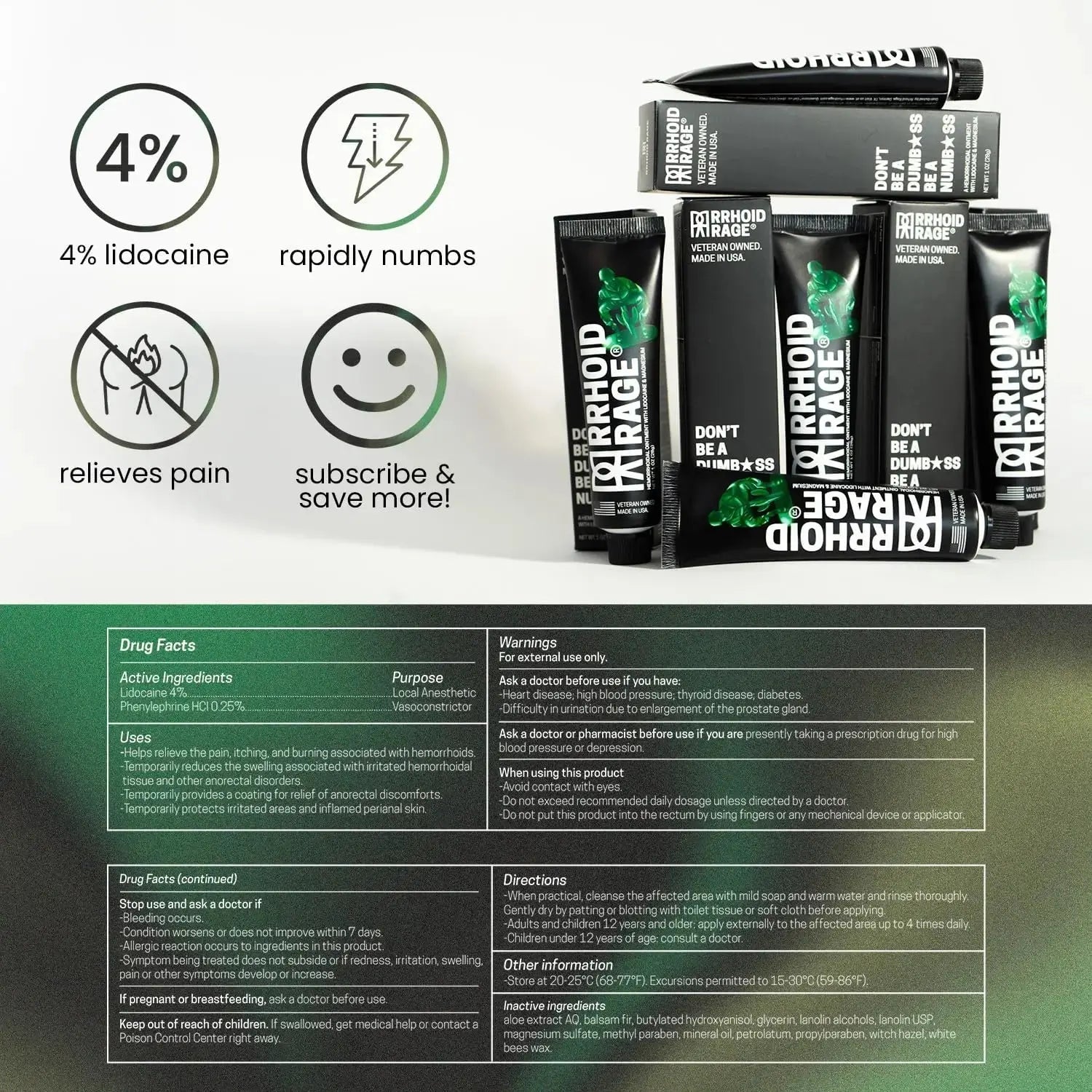 Hemorrhoid Ointment - Fissure and Hemorrhoid Treatment with Lidocaine, Aloe Extract, Magnesium Sulfate, Balsam Fir, Fast Acting Hemorrhoid Cream for Itching, Swelling and Maximum Pain Relief (1-Pack) Rrhoid RageAu supplements