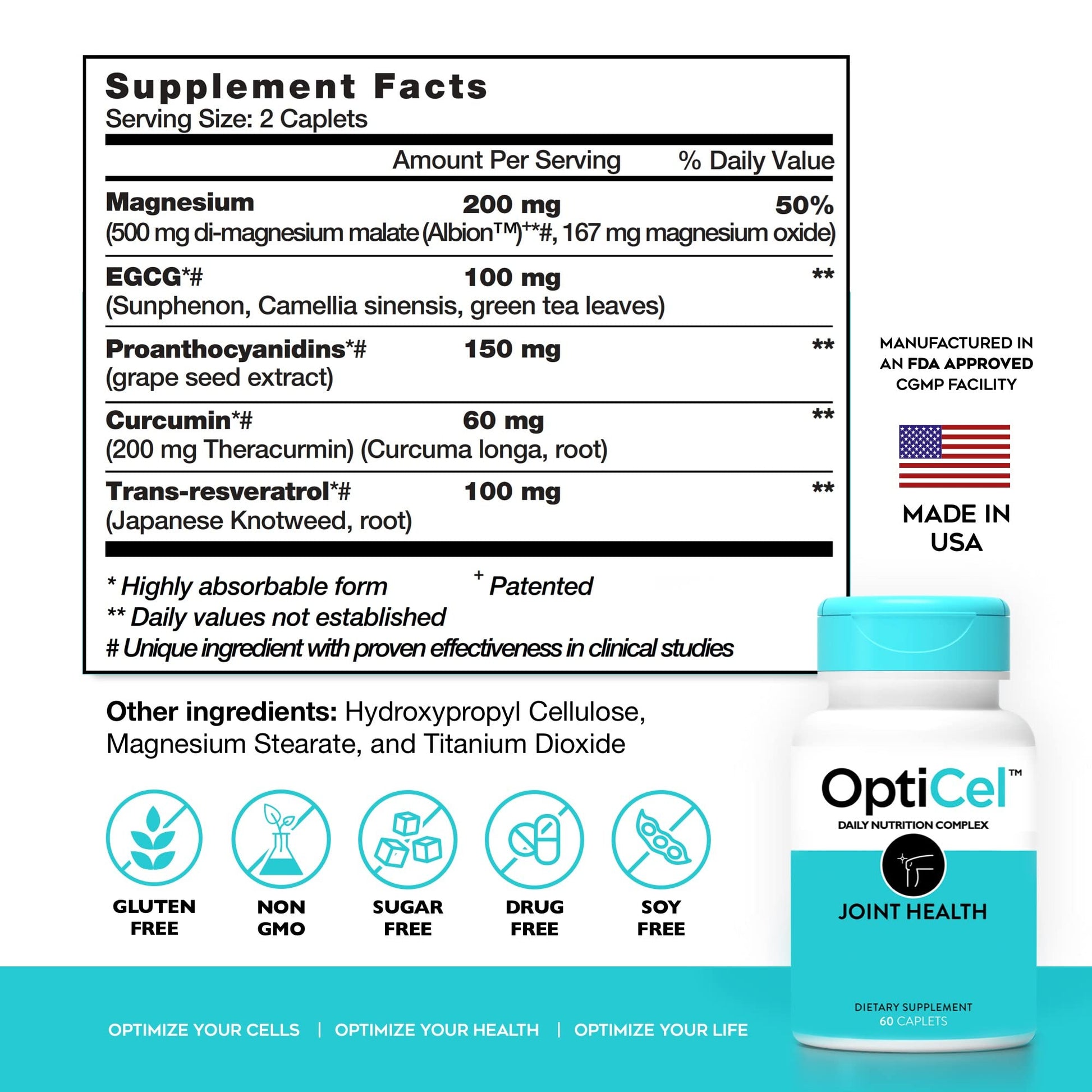 OptiCel Joint Health - Joint Support Supplement, Promotes Easy Movement, Joint Pain Supplement, Supports Muscle Health & Mobility, All Natural, Plant-Based & Non-GMO, 60 Capsules OptiCelAu supplements