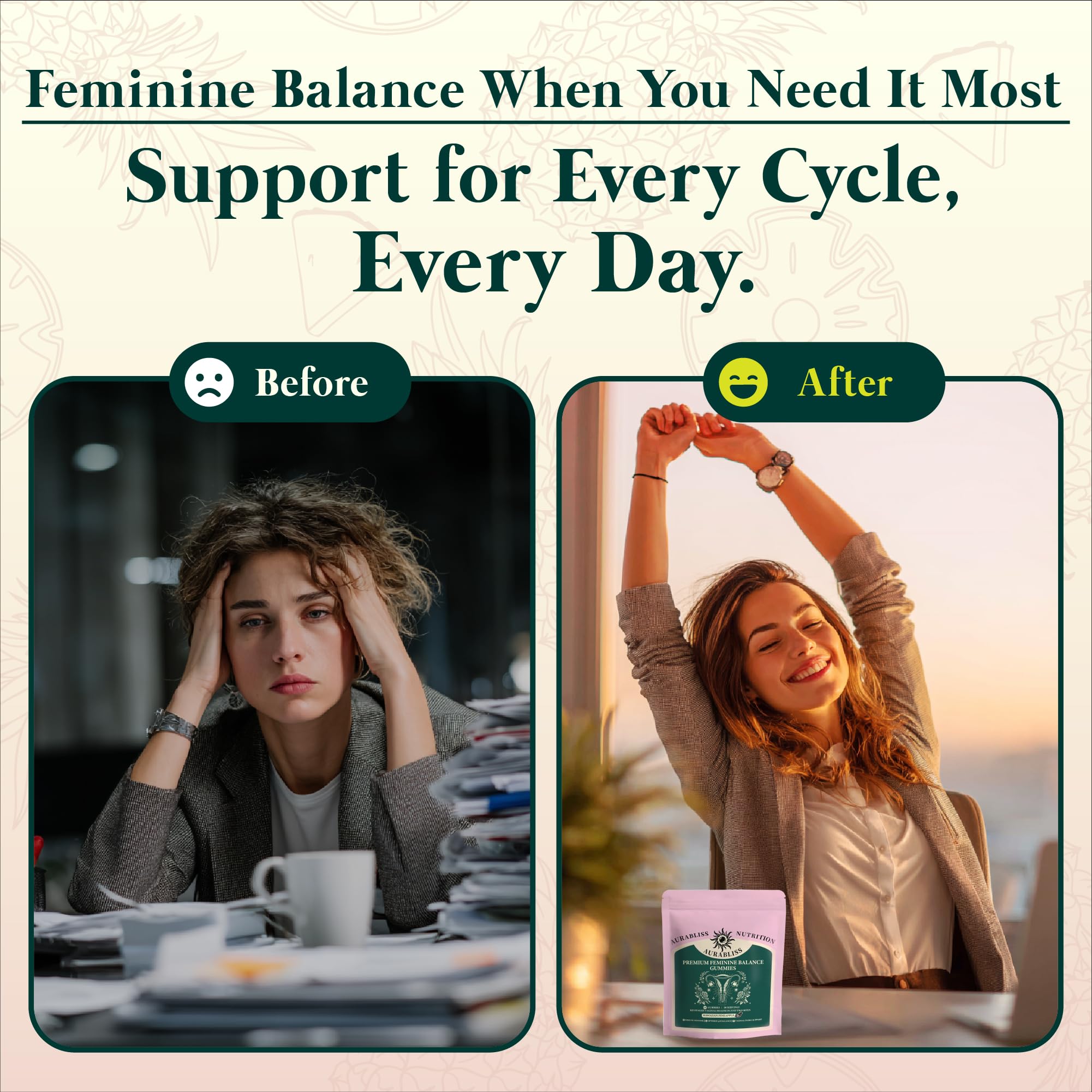 Premium Feminine Balance Gummies for Women - Hawaiian Pineapple Gummies for Women PH Balance Wellness, Immune Support, Vegan Daily Supplement for Odor and Flora Health , 60 Counts - 30 Servings AurablissAu supplements