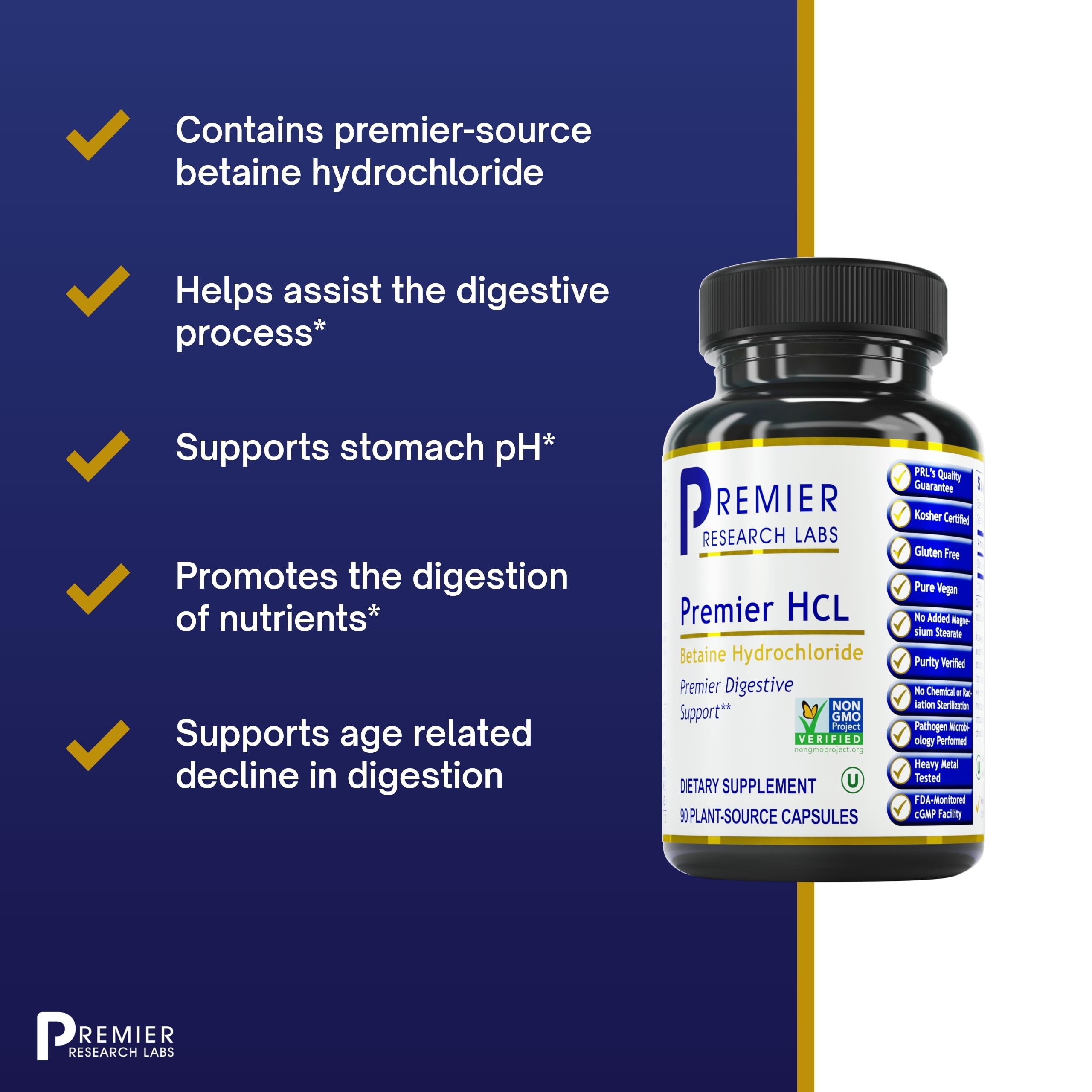 Premier Research Labs Premier HCL - Betaine HCL, Betaine Hydrochloride Supplement for Optimal Digestive Function, Nutrient Absorption, Betaine-HCL for Low Stomach Acid- 90 Vegetarian Capsules Premier Research LabsAu supplements