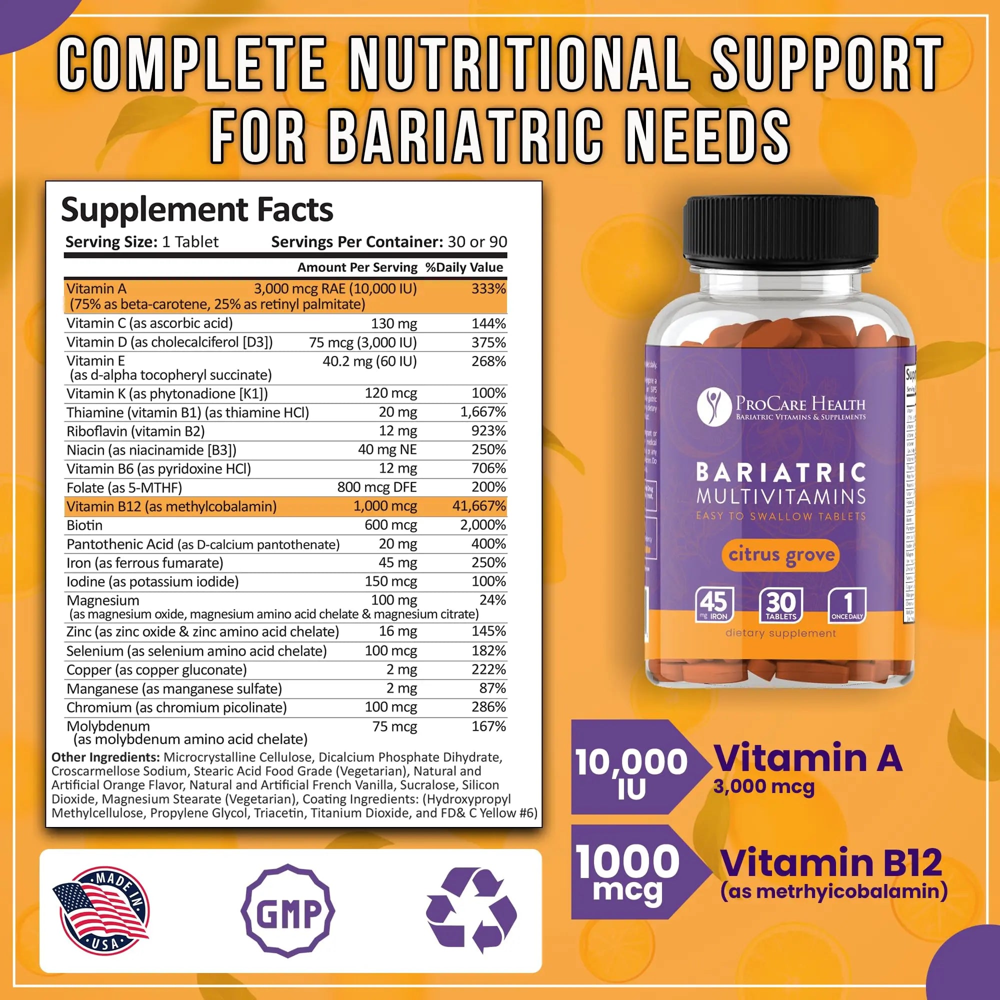 Procare Health Bariatric Multivitamin with Iron 45mg Easy to Swallow 30 Tablets - Post Op Bariatric Vitamins for Gastric Bypass Pills ProCare HealthAu supplements