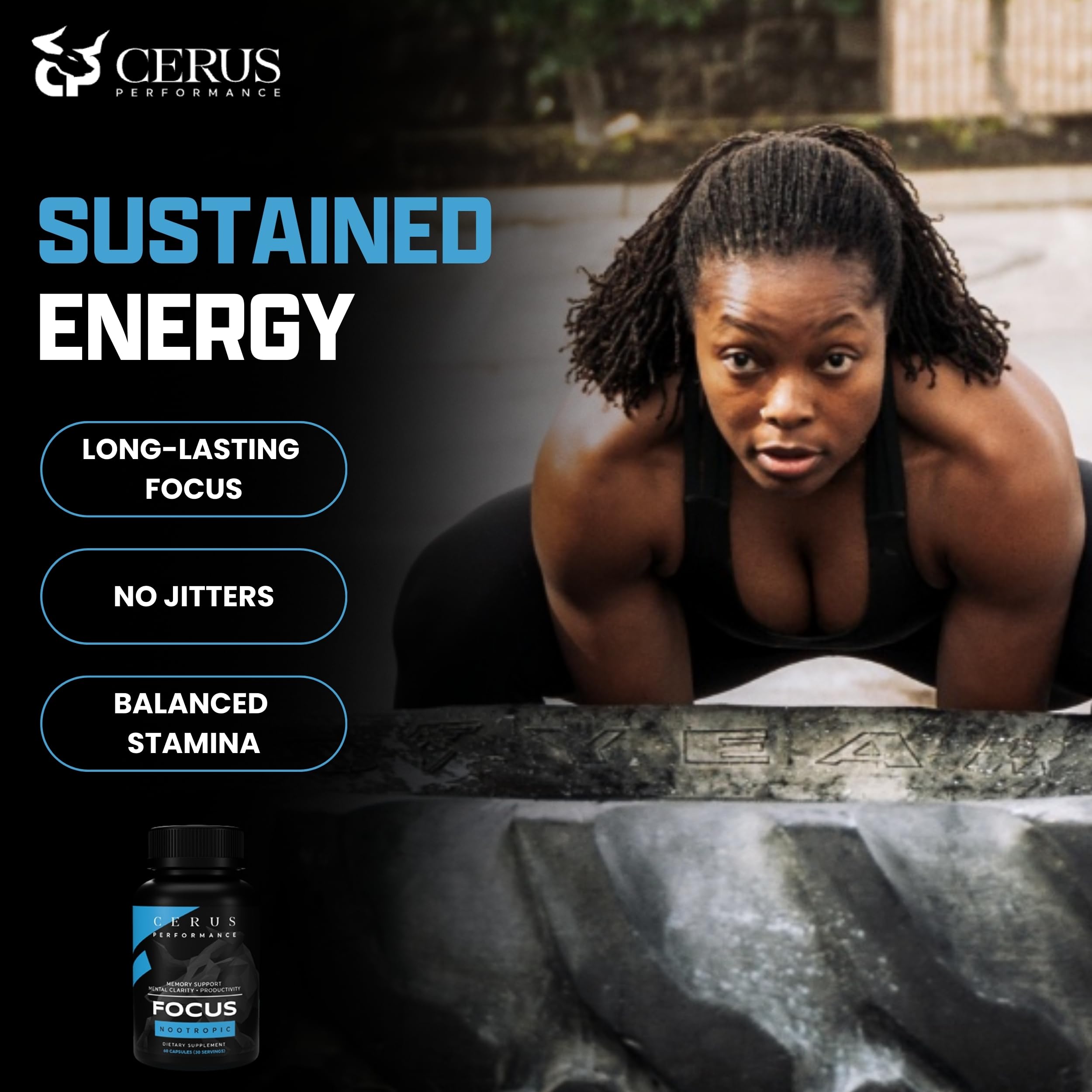Cerus Performance Focus Nootropic Supplement - Enhances Mental Clarity, Boosts Memory & Cognitive Function, Improves Alertness - Ideal for Athletes & Fitness Enthusiasts - 60 Capsules CerusAu supplements